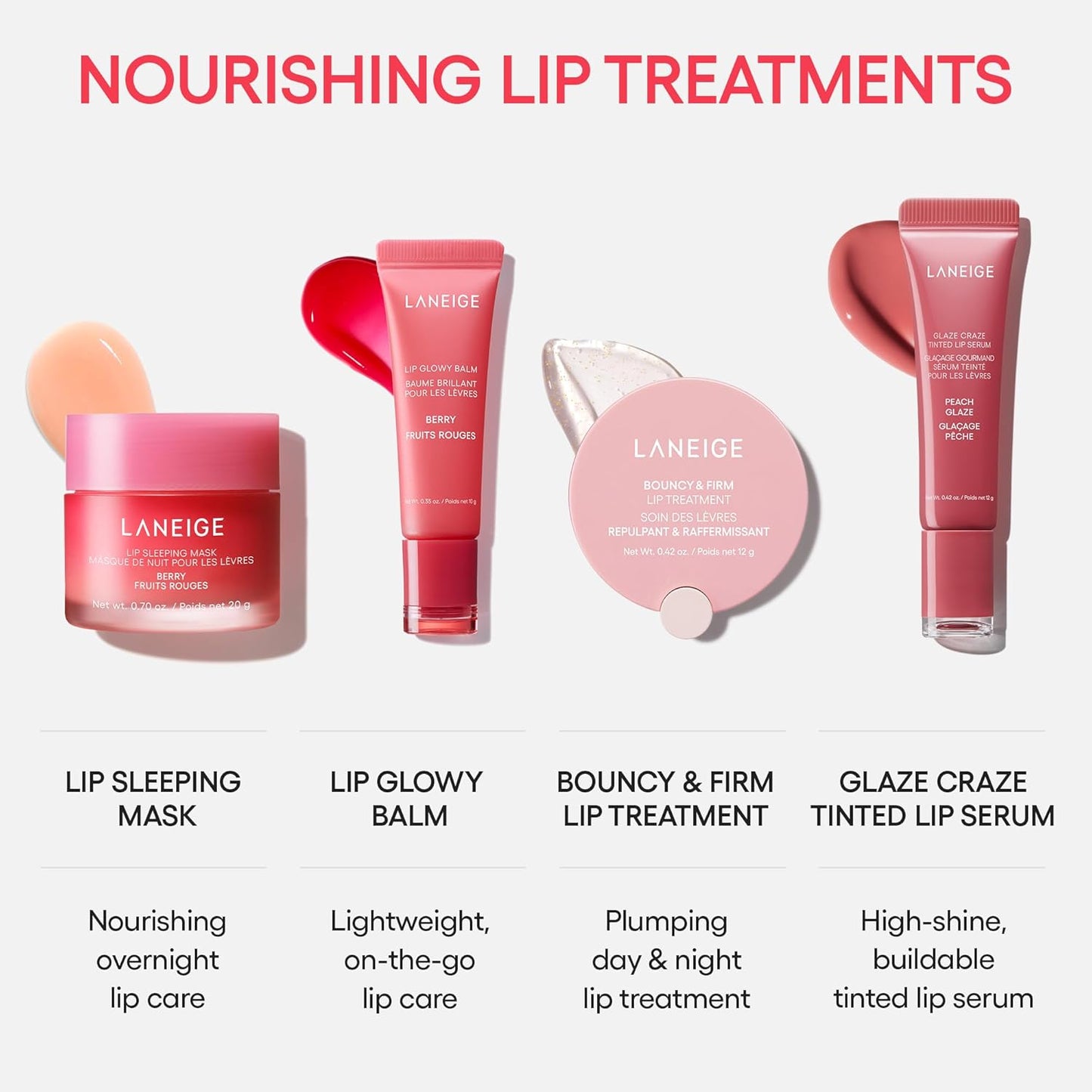 LANEIGE - Suero labial brillante Glaze Craze: Suero labial hidratante para labios brillantes y nutridos con polipéptidos voluminizadores