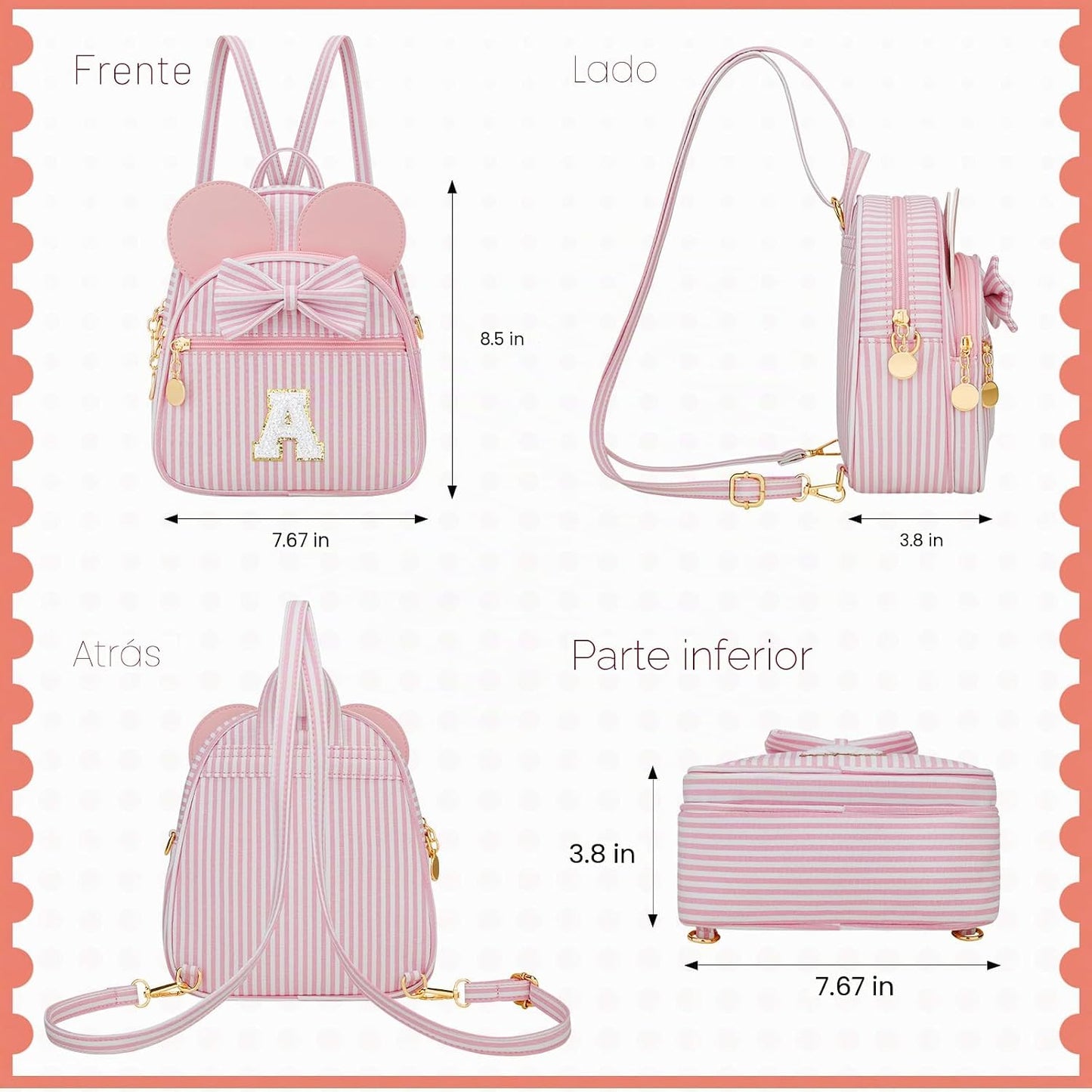 Regalo de cumpleaños personalizado para niñas pequeñas, mochila pequeña con inicial para niñas pequeñas, lindo mini bolso para niños de 3 a 10 años, rosa A