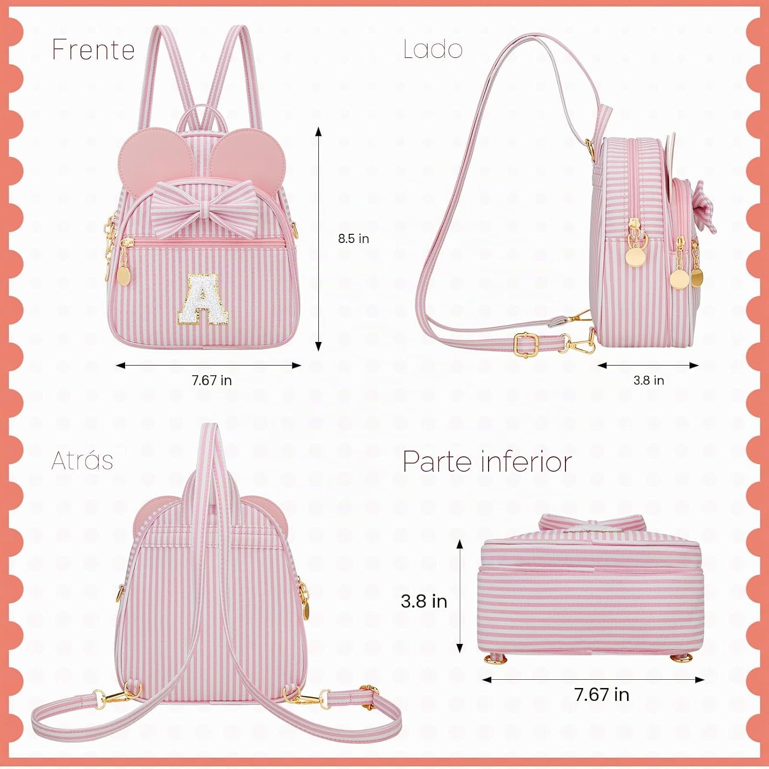Regalo de cumpleaños personalizado para niñas pequeñas, mochila pequeña con inicial para niñas pequeñas, lindo mini bolso para niños de 3 a 10 años, rosa A