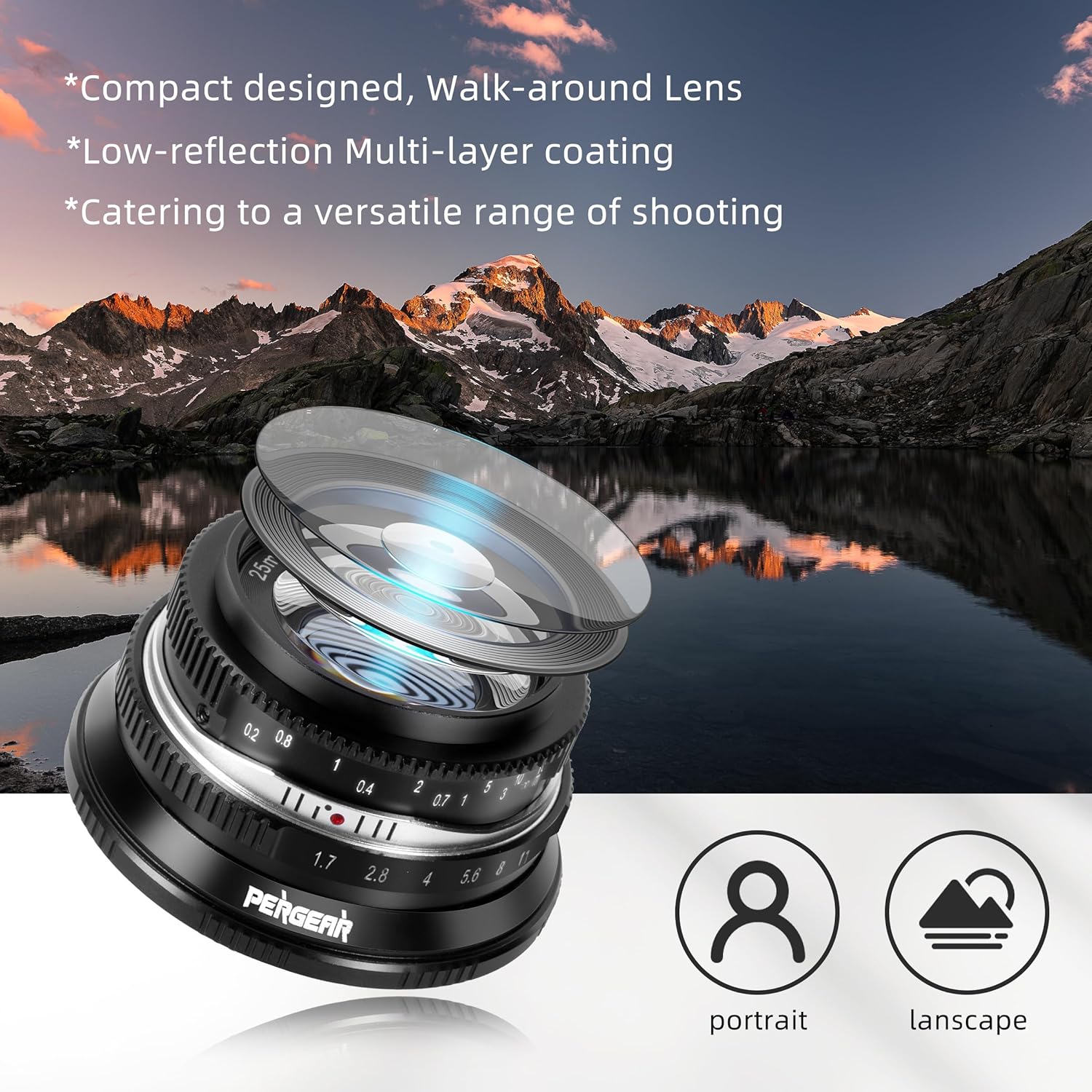 Pergear 25mm F1.7 Replacement Lens Large Caliber Manual APS-C Small Lightweight Camera Lens Perfect for Daily Shooting Portrait Street Photography Landscape Photography (Black, Canon RF Mount)