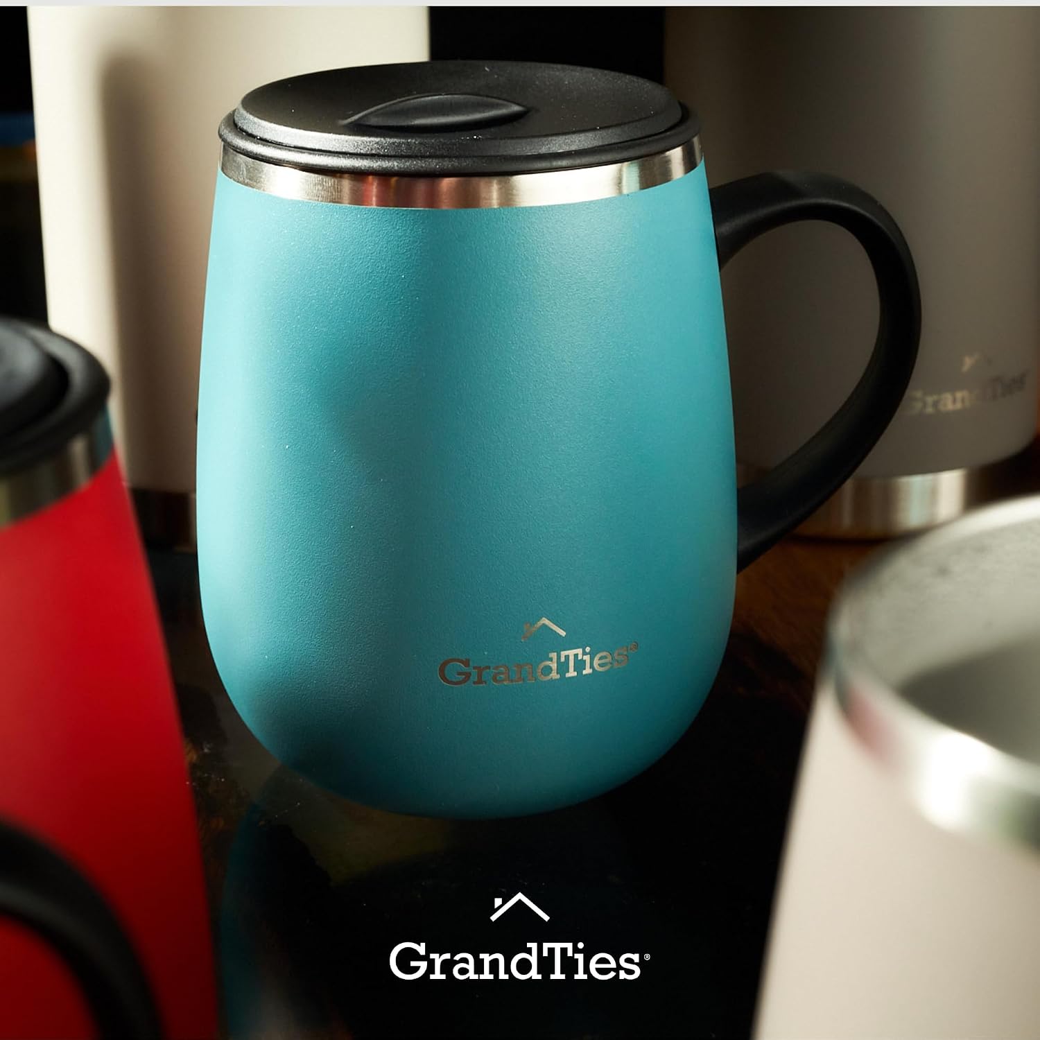 GRANDTIES 19 Colors Premium Vacuum Insulated Mug, 16.2 fl oz (460 ml), Mug with Easy Open Slide Lid, Stainless Steel, Double Wall Vacuum Insulation, Hot & Cold Protection, Popular in Office (Atlantis
