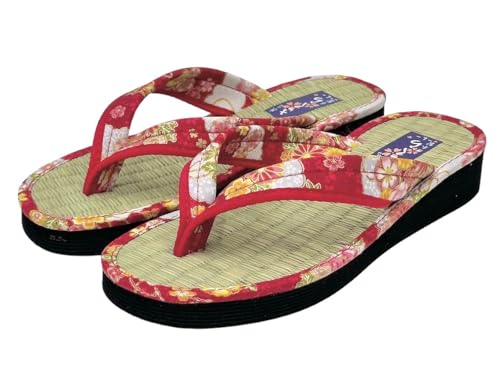 Daimyo Shokai Women's Thong Tatami Folding Sandals Japanese Pattern, Made in Japan