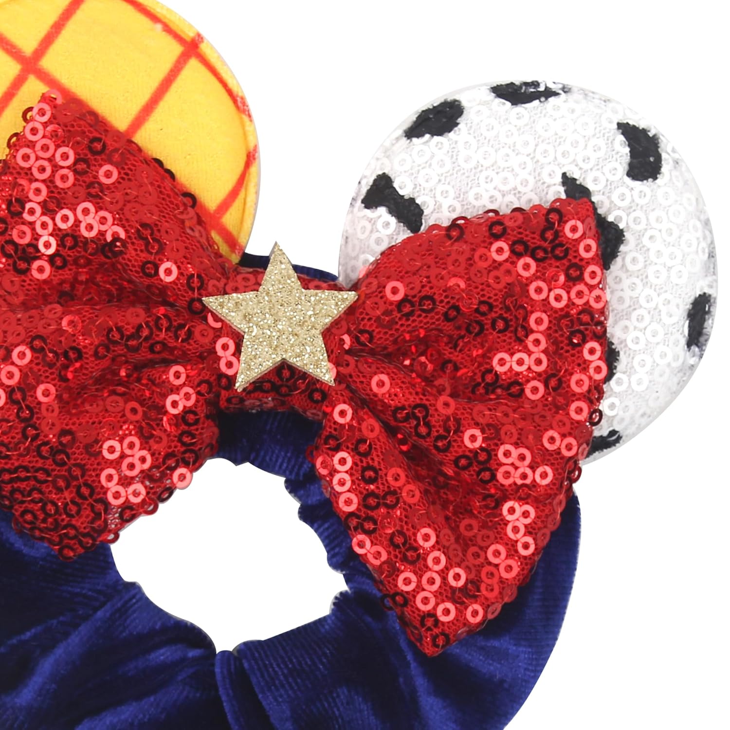 Coleteros de Cabello de Terciopelo con Lentejuelas Brillantes y Lazos de Orejas de Ratón - Paquete de 4 Accesorios Elásticos para el Cabello para Mujeres, Niñas, Niños, Cosplay, Vacaciones, Fotografía