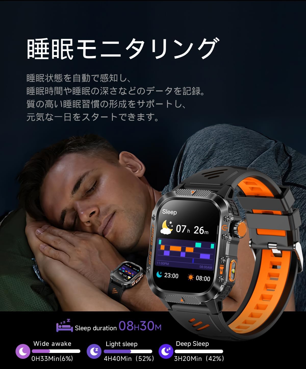 Smart Watch, Large 2.01-inch Screen, Built-in GPS, Military Standards, IP68 Waterproof), Long Battery Time, Bluetooth 5.3 Calls, Smartwatch, iPhone Compatible, Android Compatible, Japanese Display