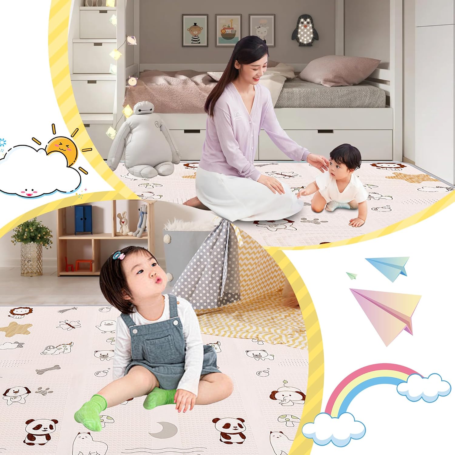 Artake Baby Play Mat, Easy Storage, Joint Mat, Thick, Foldable, Waterproof, Soundproofing Mat, Baby Mat, Nap Mat, Happy Panda 7.9 x 7.1 x 7.1 inches (200 x 180 x 2 mm)