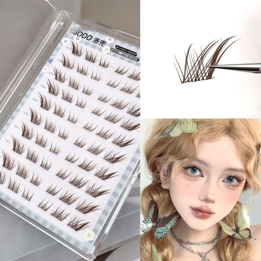 3D Cat Eye Soft Brown False Eyelashes Natural Cartoon Fox Cluster DIY Eyelash Extensions Whispy C Curl Clear Band Eyelash Extensions Individual Eyelashes