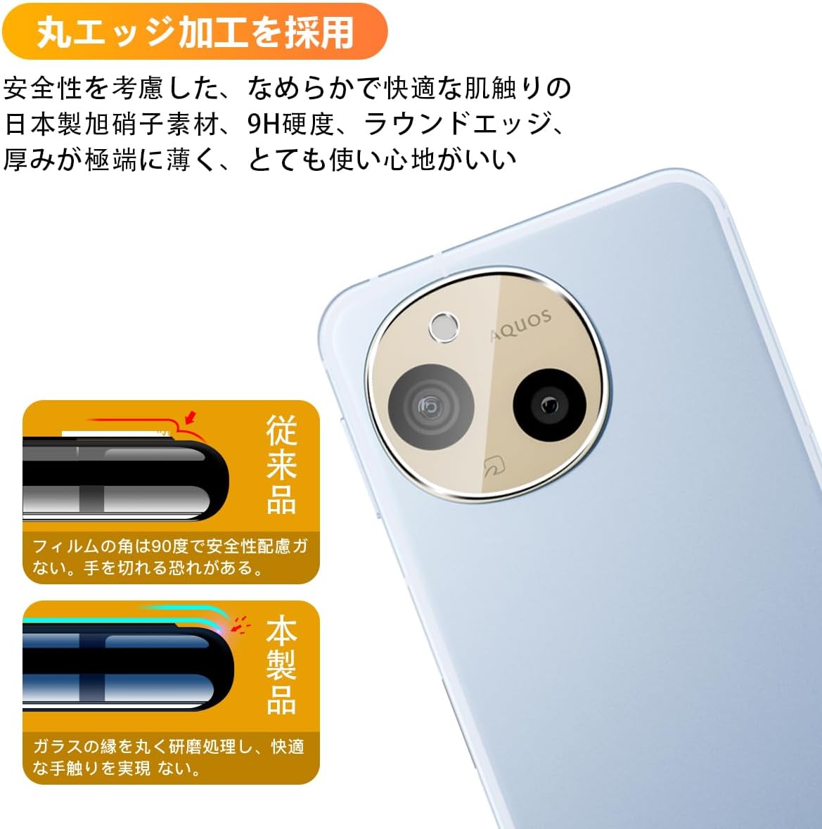 [Set of 2] Compatible AQUOS sense 9 SH-53E SH-M29 SHG14 Camera Film, 2 x AQUOS sense9 Lens Protective Cover, Black Edging, Overexposure Prevention, Compatible with Aquos Sense 9 Lens Film, Lens