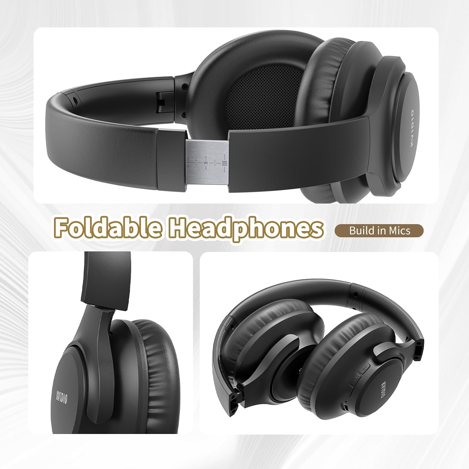 KVIDIO WH201A Wireless Headphones, Bluetooth 6.0, 65-Hour Playback, 1.6 inches (40 mm), HD Driver Unit, Over-Ear Headphones, Built-in Mic, Wired Wireless, Dual Use, Sound Insulation, Sealed Type, Hands-free Calling, Bluetooth Headphones, Black