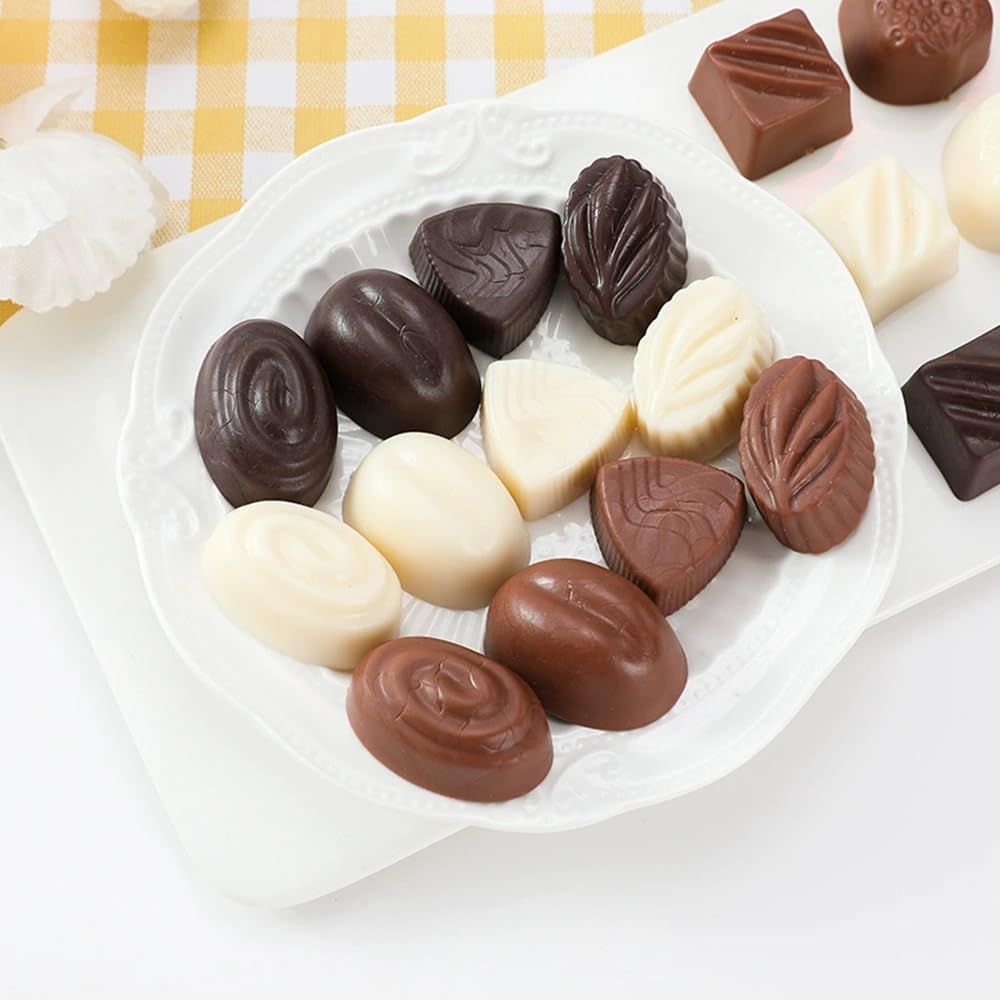 Myth Square Fake Chocolate, Candy, White, Black, Brown, Food Sample, Decoration, Christmas, Valentine's Day, Halloween, White Day Figurines, 3 Colors x 8, Set of 24