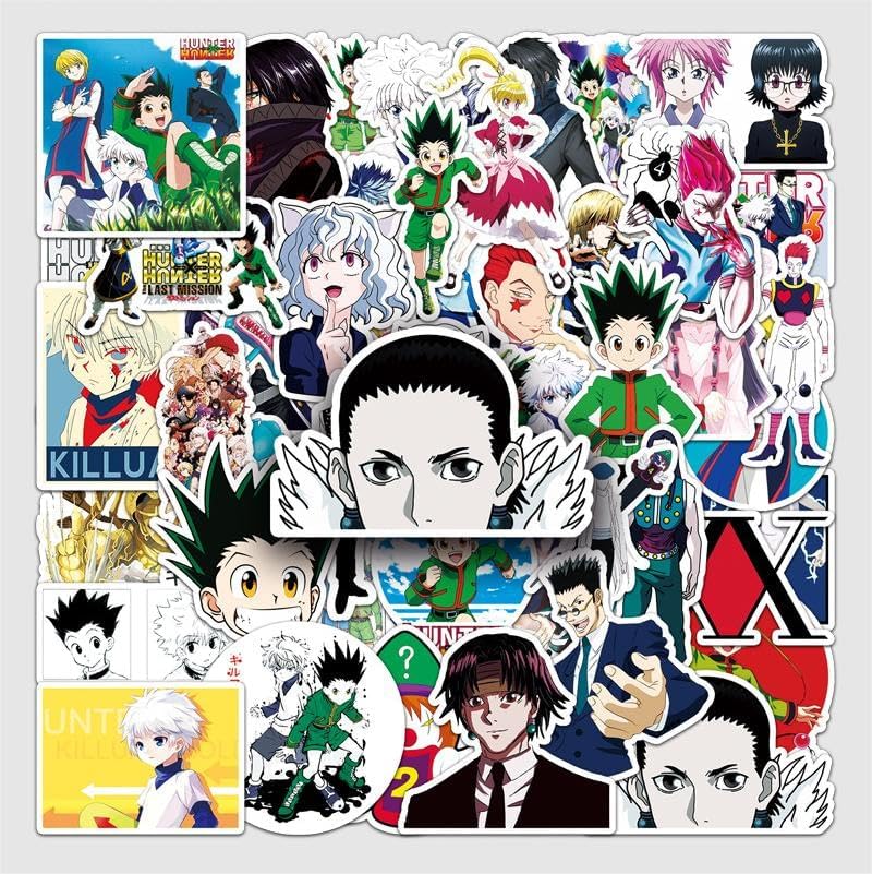 50 Piece Hunter x Hunter Sticker Collection Sticker Set Anime Cartoon Stickers Cute Notebook Stickers for Children Waterproof PVC Stickers Character Goods Surroundings Popular Picture Pasting Gift DIY