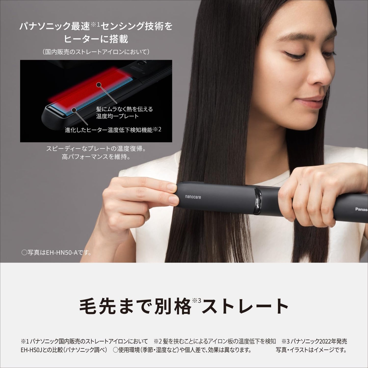 Panasonic EH-HN50-A Straight Hair Iron, High Penetration Nano & Minerals, Smooth Silky Plate, Deep Navy