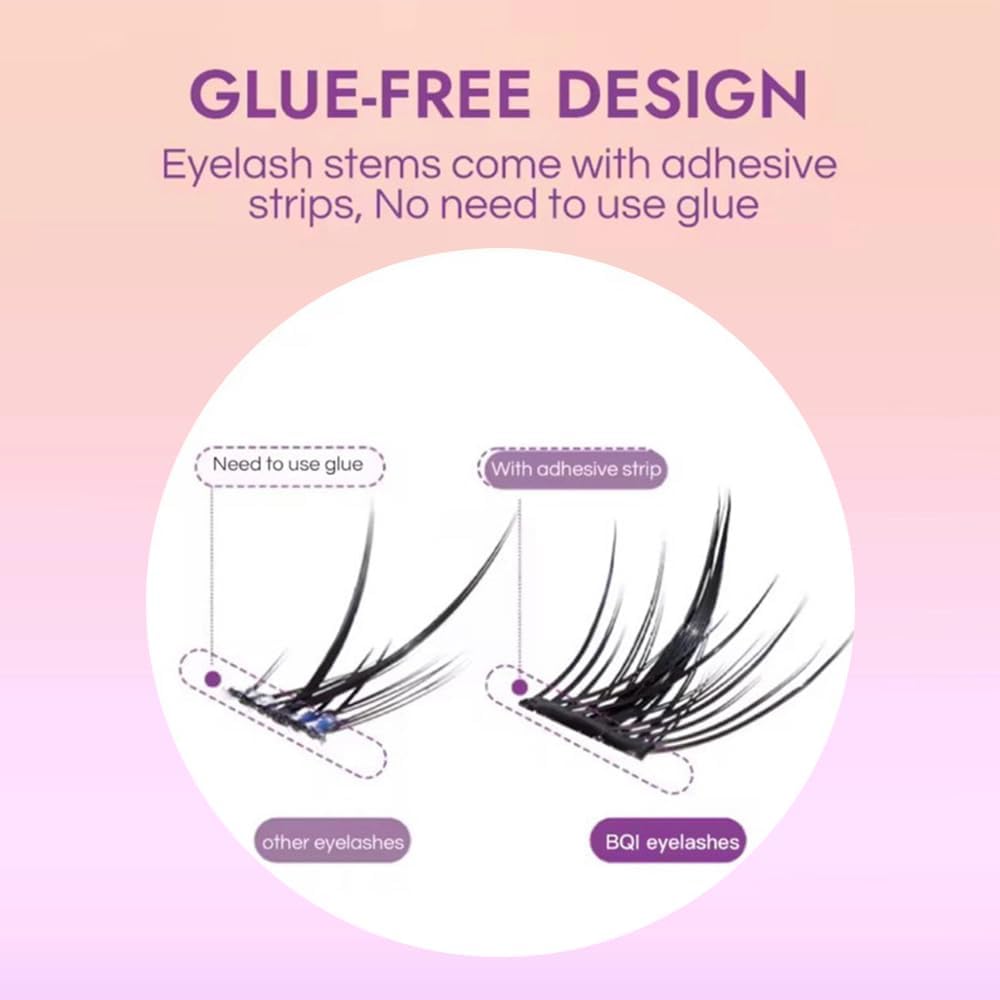 3D Eyelash Cluster Set No Glue Self Adhesive Lashes Korean Makeup Natural Look Individual Eyelashes New Cartoon Eyelashes Big Eyes Long Lasting Best for Beginners (Style 1)
