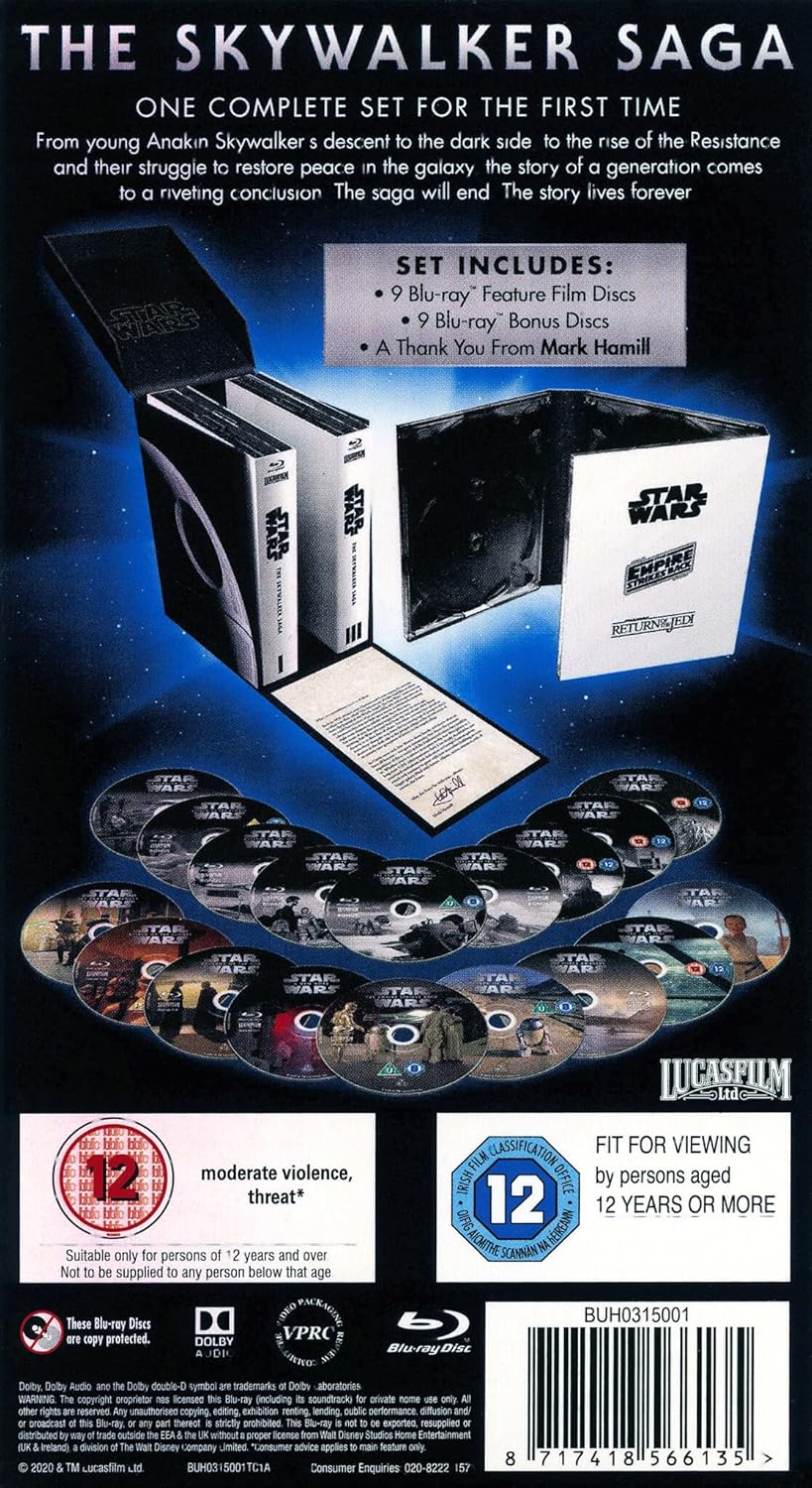 Star Wars: The Skywalker Saga / Complete 1-9 Movie Collection (18-Disc Box Set / Extra Bonus Features / 1977-2019) [9 Movies] [Blu-ray] [Region Free]