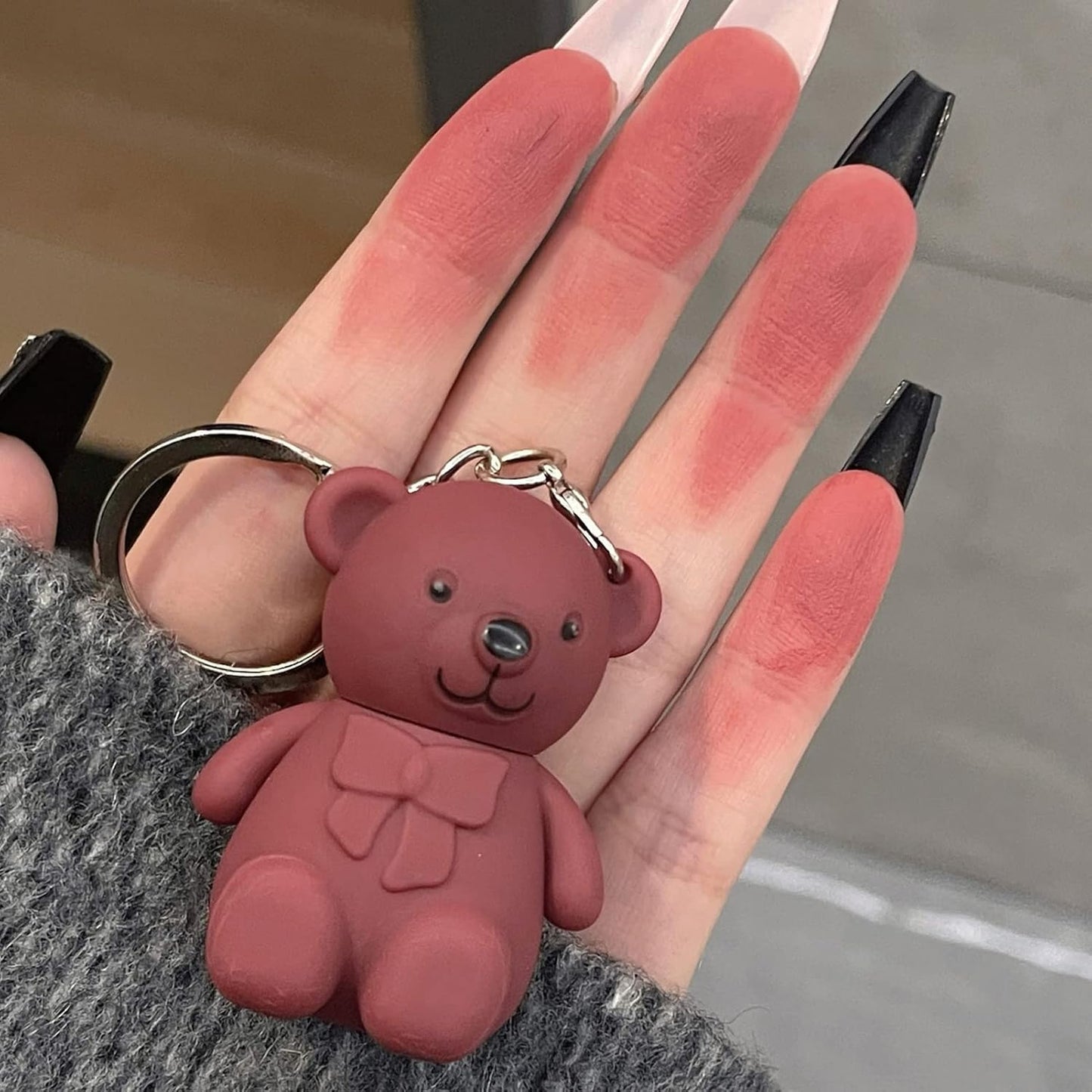 Pink Bear Keychain Lipstick, Non-Stick Lip Gloss, Never Fade Liquid Lipstick, New Portable Lipstick, Cute Lip Makeup, High Color, No Makeup Removal, Strong Adhesion, Long Lasting, All Day Shiny, Not