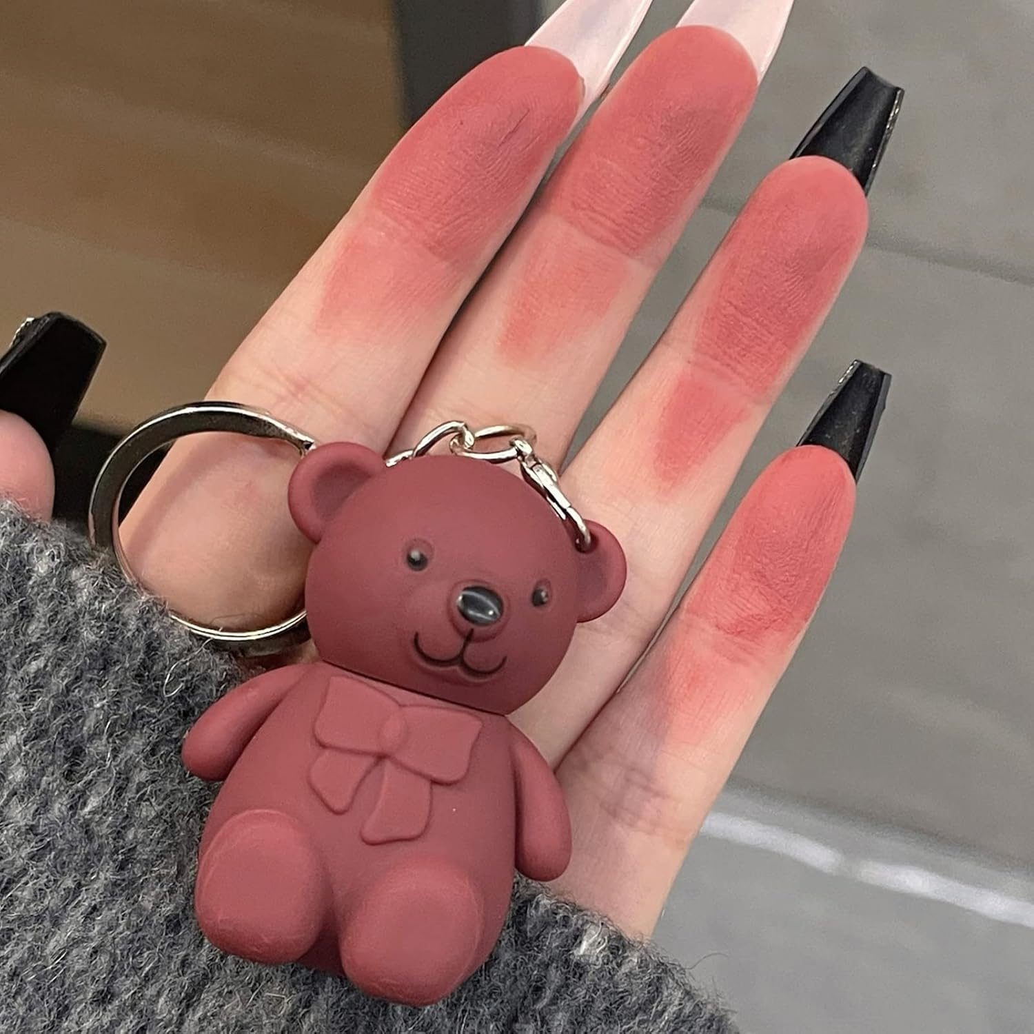 Pink Bear Keychain Lipstick, Non-Stick Lip Gloss, Never Fade Liquid Lipstick, New Portable Lipstick, Cute Lip Makeup, High Color, No Makeup Removal, Strong Adhesion, Long Lasting, All Day Shiny, Not