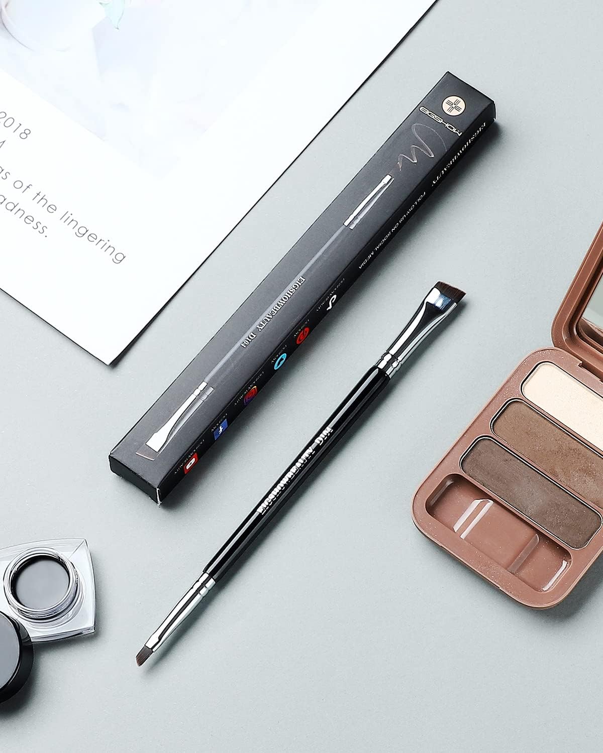 EIGSHOW 2-in-1 Eyebrow Brush & Eyeliner Brush, Professional Double Ended Eyebrow Brush, Eyeliner Brush, Diagonal Flat Brush (Black)