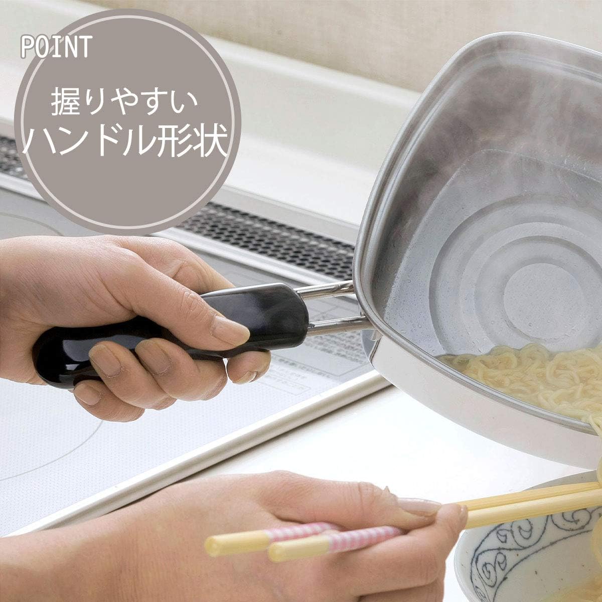 Shimomura Enterprises 33107 Tsubamesanjo Stainless Steel Square Boiler Pot, Single Handle, Induction Stove Compatible, Ramen, Diameter: 5.9 inches (15 cm), Capacity: 0.5 gal (1.8 L), Made in Japan