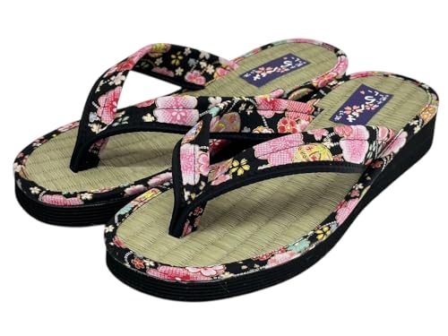 Daimyo Shokai Women's Thong Tatami Folding Sandals Japanese Pattern, Made in Japan