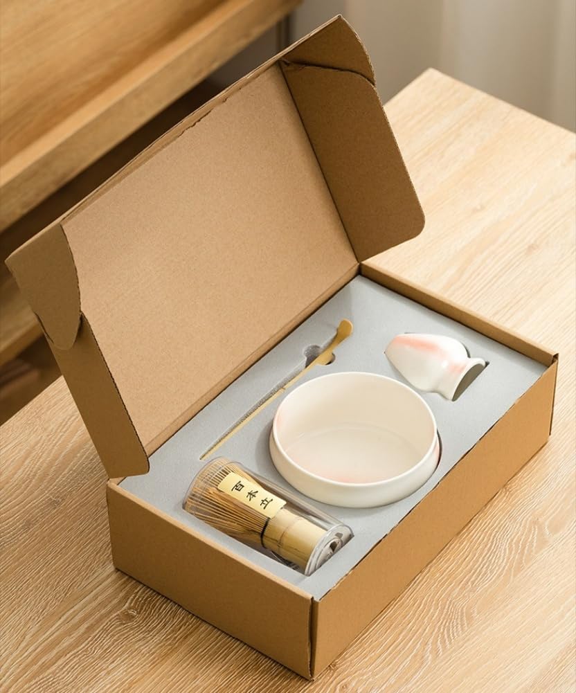 hybmszj Tea Ceremony Set, Matcha Set, Japanese Tea Ceremony Set, Matcha Kit, 1000 Count Chasen, Chasen, Teaspoon, Matcha Bowl, Tea Utensils, Set of 4, For Beginners, Cherry Blossoms, Respect for the