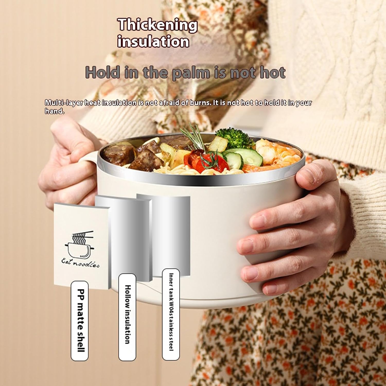 Instant Ramen Bowl with Lid, Ramen Cooker | Stainless Steel Instant Ramen Bowl, Filterable Design Lid and Handle 1100ml Phone Holder Dustproof for Udon, Miso, Thai or Pho Soup