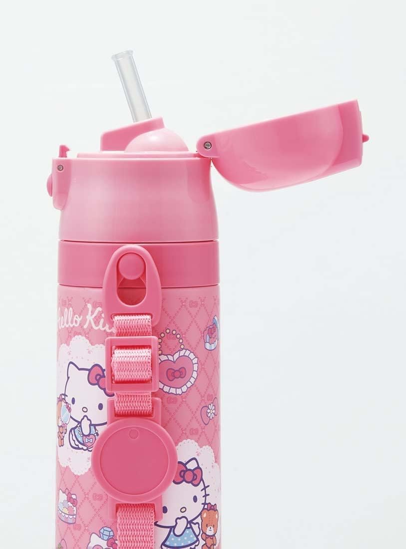 Skater SKCP3-A Children's Stainless Steel Water Bottle, 2-Way Drinking Straw, 14.1 fl oz (410 ml), Cup Drinking, 11.8 fl oz (350 ml), Kitty, Fashionable Girl, Kid-friendly Lightweight, Girls, Hot and