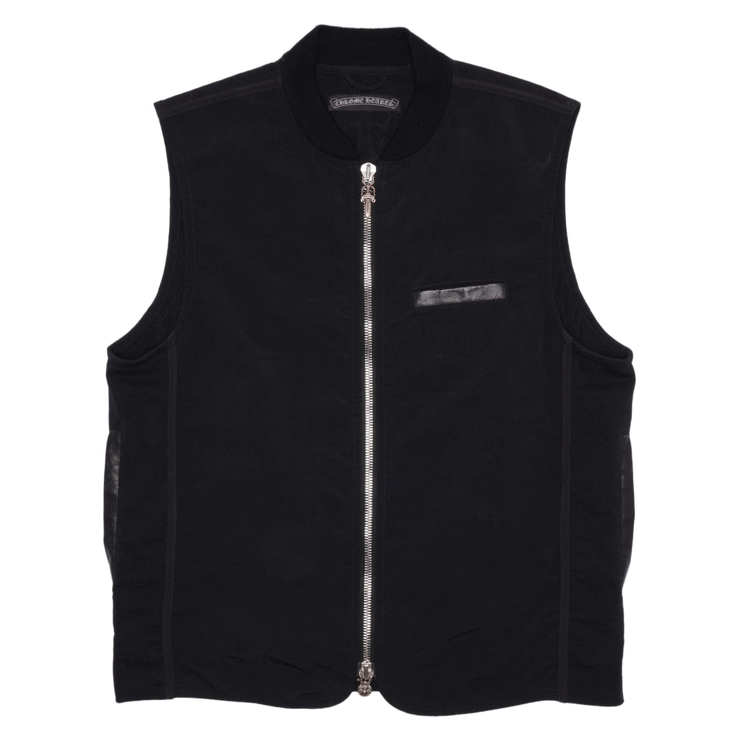 CHROME HEARTS 'LEATHER CROSS SPINE PATCHES' BLACK PAPA ZIP UP VEST