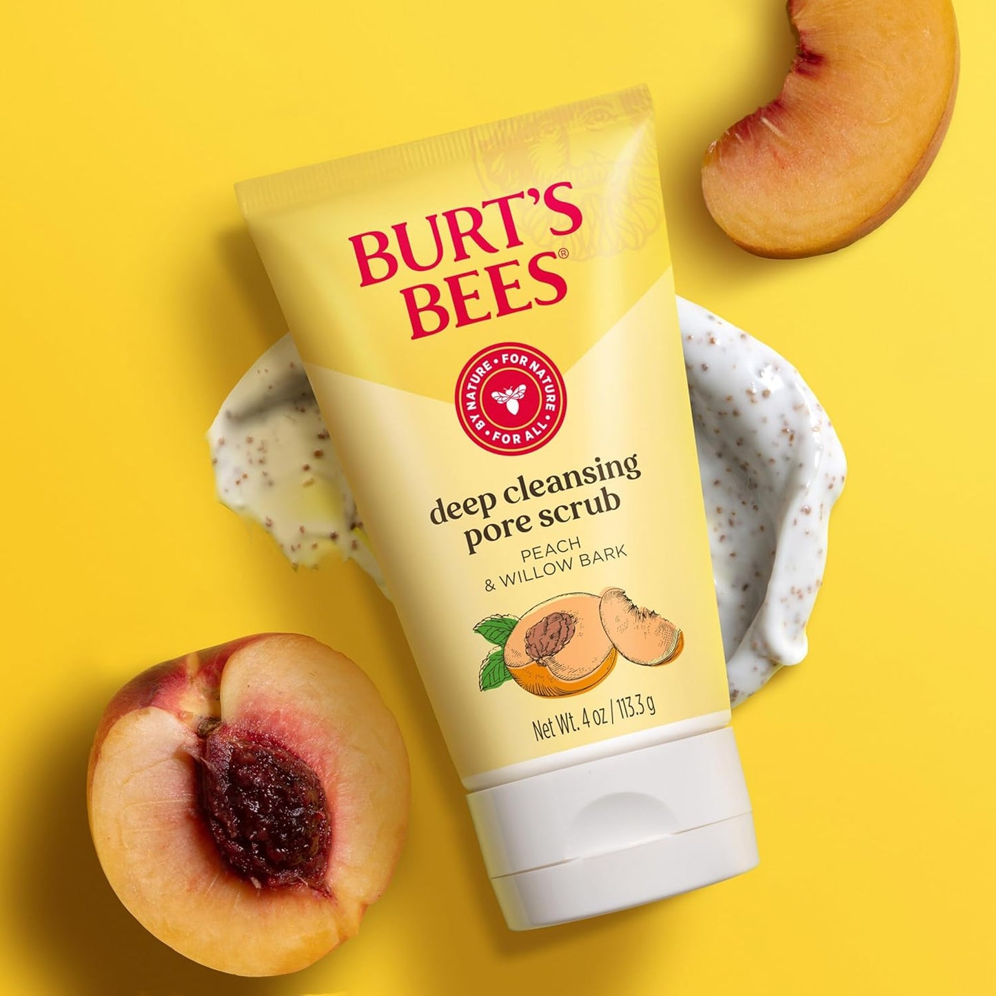 Burt 's Bees paquete de 3 frascos de 4 onzas de exfoliante de durazno y corteza de sauce para poros