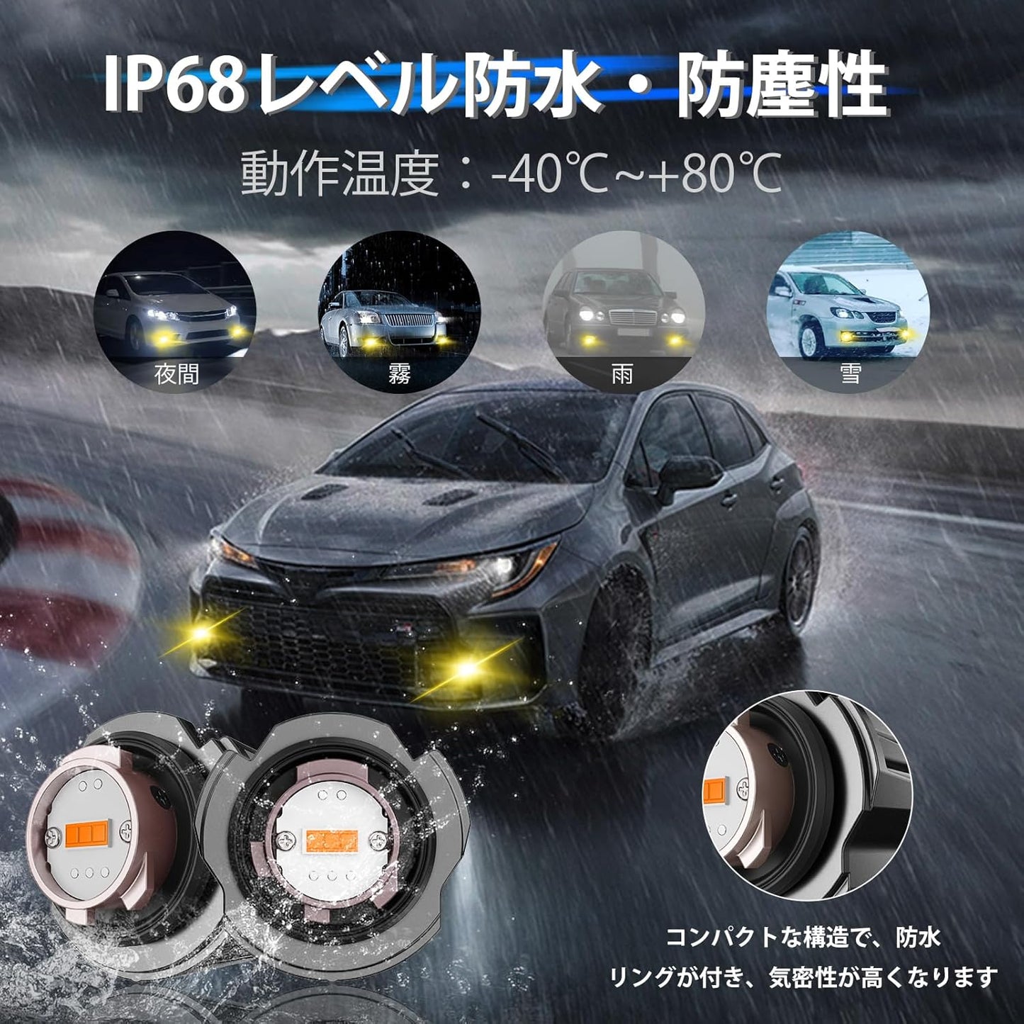 Novsight L1B LED Fog Lamp, White (9000 LM/6,500k), Memory Function, Vehicle Inspection Compatible, DC 9-18 V, 2 Sets Included, New Model Genuine LED, Explosion, Replacement Bulb, Custom Parts for