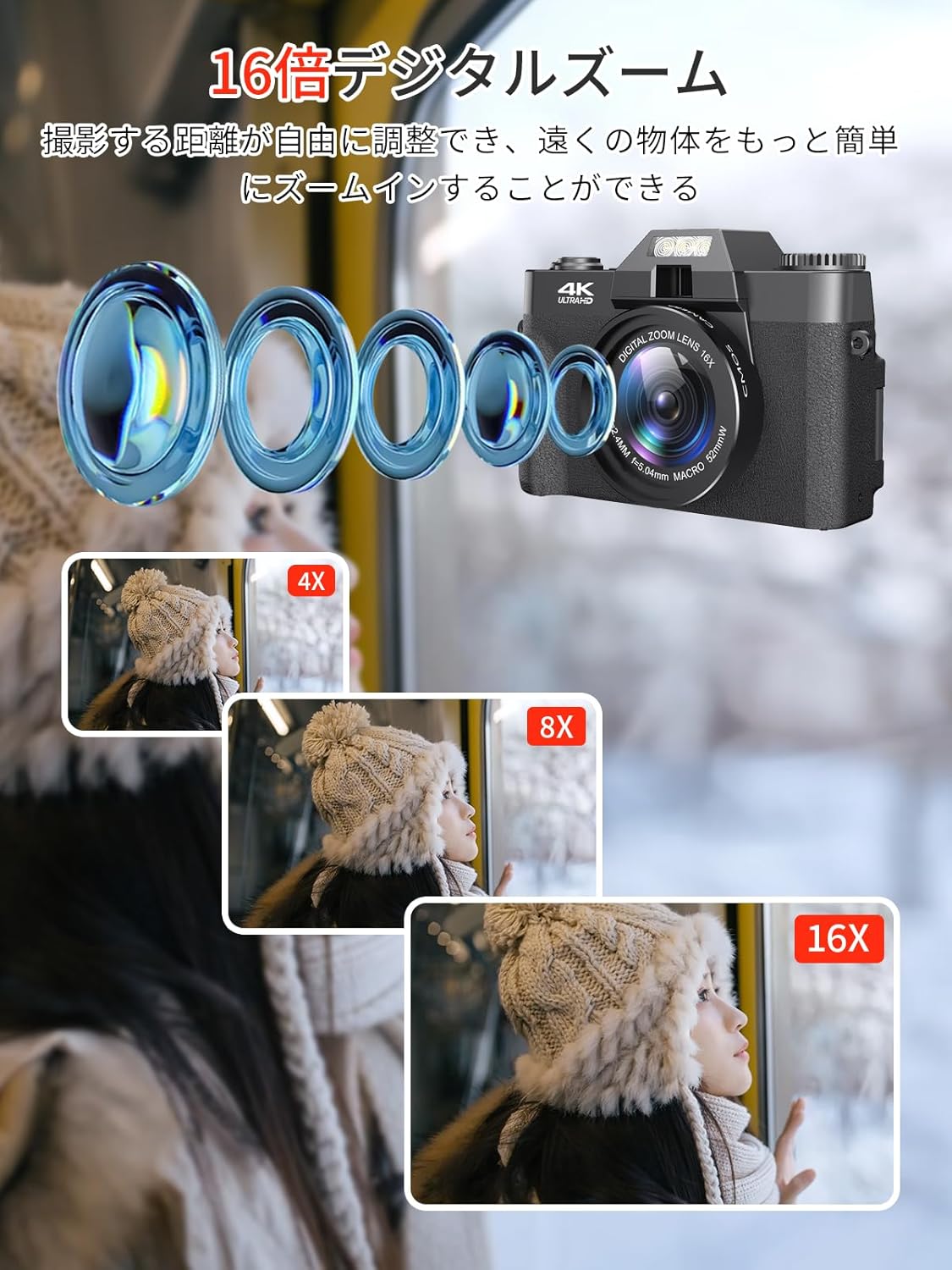 Moledro Digital Camera, 4K Digital Camera, Wifi Transfer Function, 48 Megapixels, 180 Degree Rotatable Display, 32 GB Micro SD Card Included, 16x Digital Zoom, Autofocus Function, Webcam, HDMI Output,