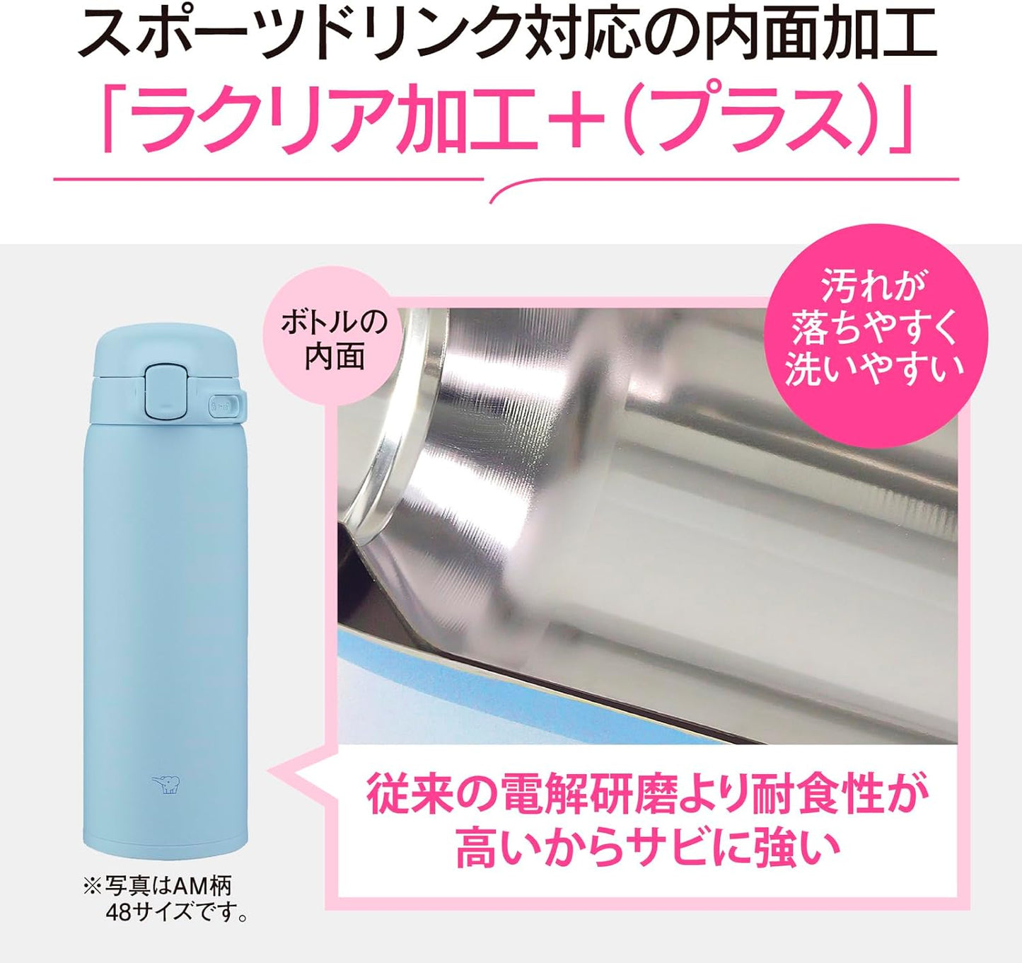 【限定】 Zojirushi Water Bottle, 480 ml, Dishwasher Safe, Seamless Lid, Wash Only 2 Items, Lightweight & Compact, Keeps Cold & Warm, One-Touch Mug, Navy SU-BA48AM-AD