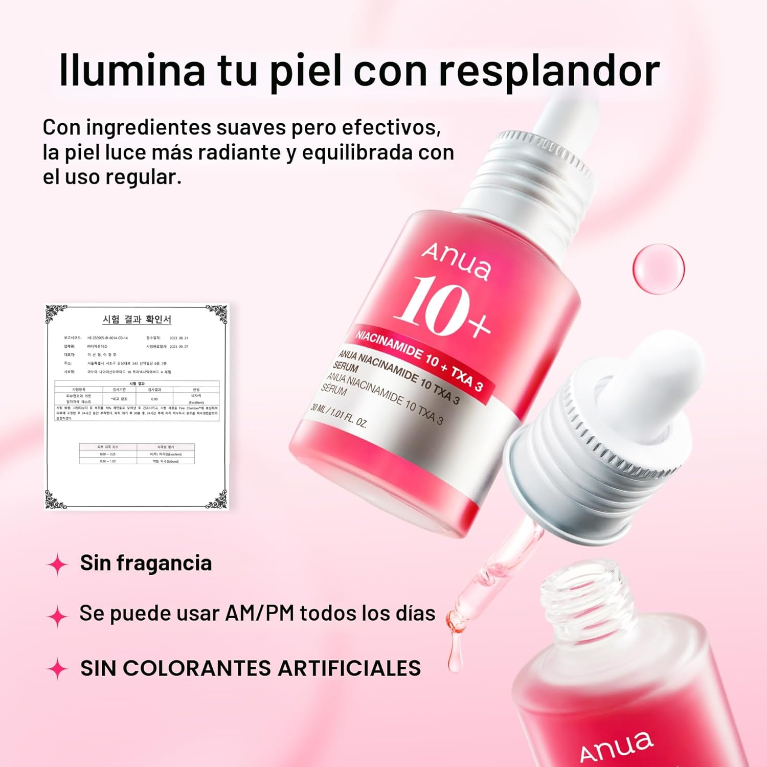 ANUA Suero de Niacinamida 10 + TXA 4, Ácido Hialurónico, Ácido Tranexámico, Suero Facial Para Piel de Vidrio, Suero de Retorno al Brillo, Cuidado de Manchas Oscuras, Cuidado de la Piel Postnatal