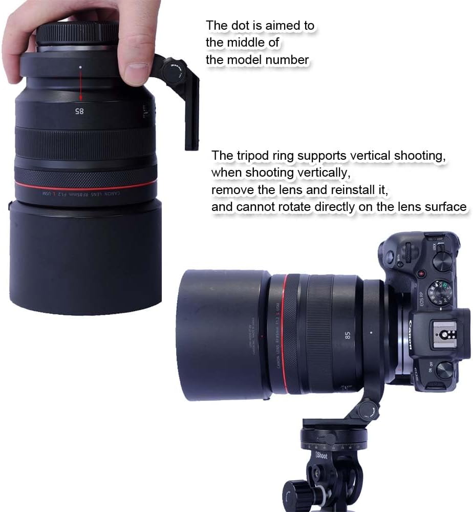 iShoot Camera Lens Ring Tripod Mount, Canon Lens Compatible RF 85mm F1.2L USM & RF 85mm F1.2L USM DS, Lens Support Collar, Lens Bracket Collar, Tripod Socket, Tripod Mount Ring, Support Vertical