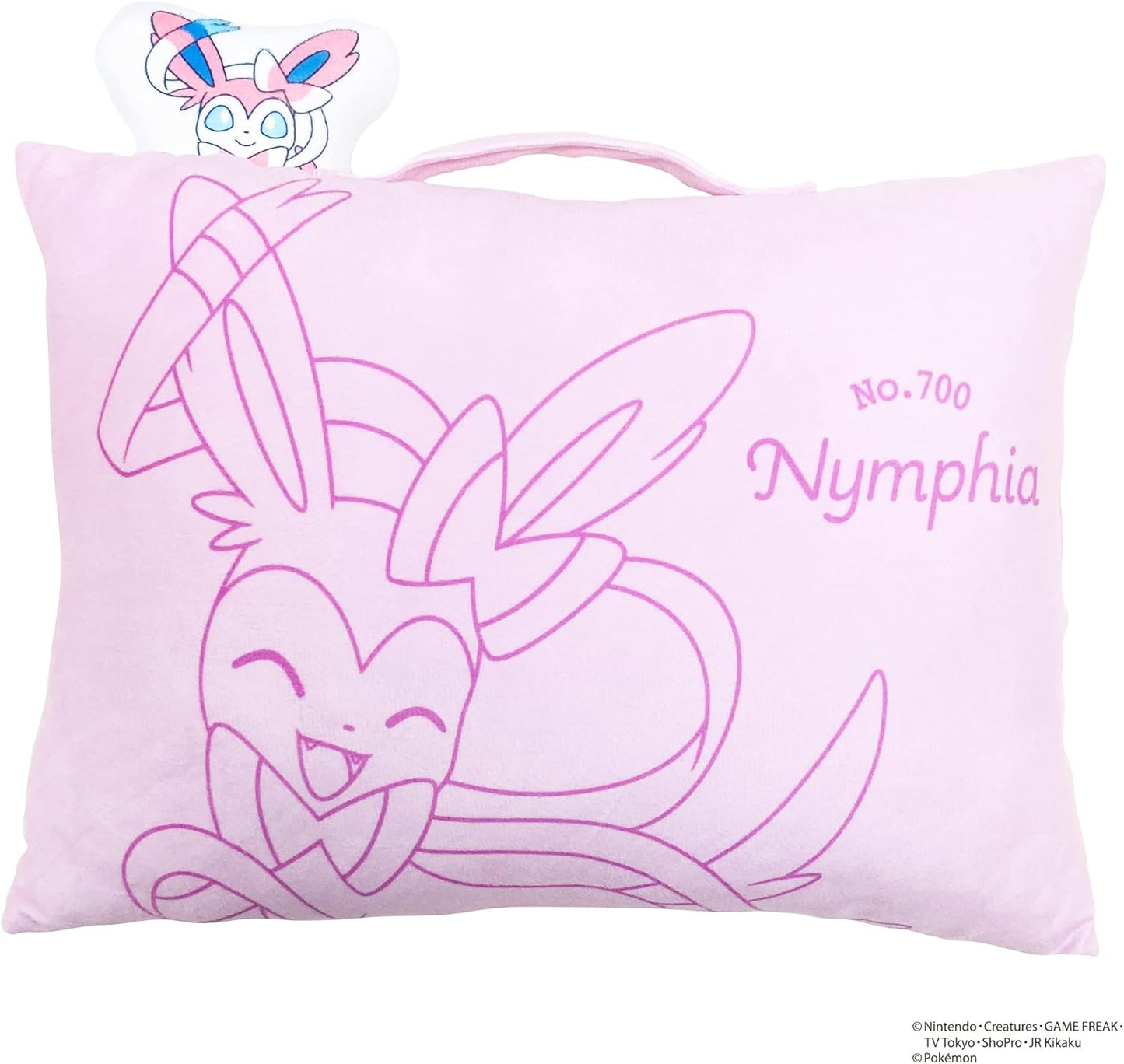 MORiPiLO Plush Pillow Pokemon Nymphia (with Mascot) Handle Attached Compact Cushion Goods Stuffed Toy Nap Pillow 11 x 15.4 x 3.5 inches (28 x 39 x 9 cm) Pink Character Pillow by Morishita