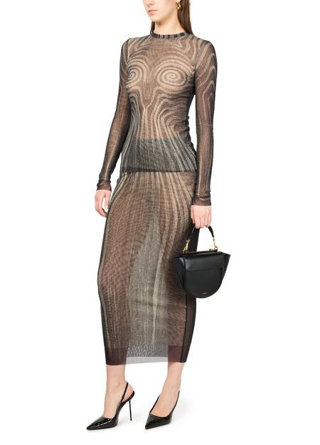 JEAN PAUL GAULTIER Spiral printed mesh long skirt - Image 6
