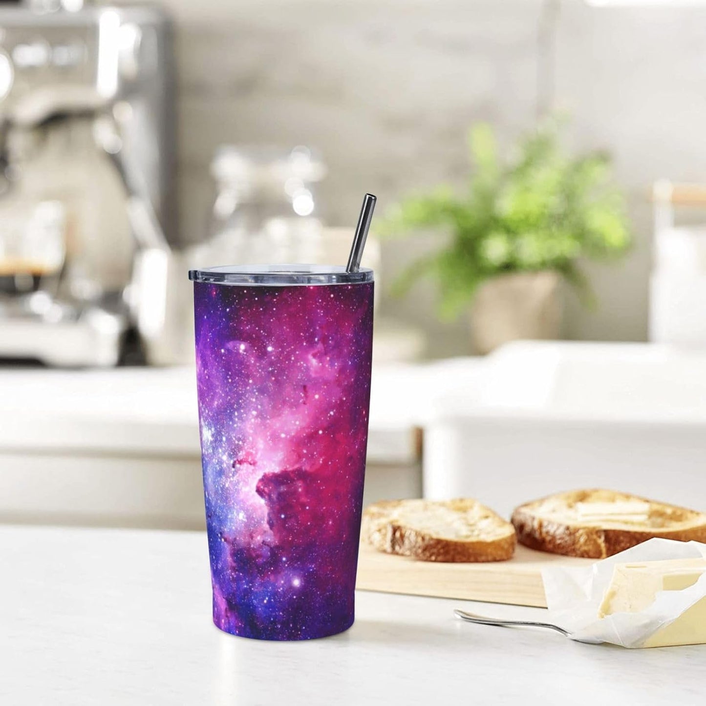 Vaso de 20 onzas con tapa y popote para mujeres y hombres, con aislamiento de cielo estrellado, universo del espacio exterior, vaso de acero inoxidable de doble pared al vacío, taza de café