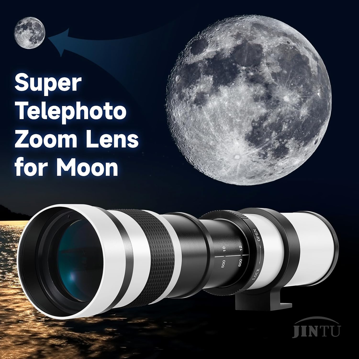 JINTU 420-1600mm Telephoto Zoom Lens for F/8.3-F16 80D, 70D, 77D, 60D, 60Da, 1Ds, Mark III and II 7D, 6D, 5D, 5DS Rebel T7i, T7s, T6s, T6i, T6, T5i, T5, T4i, T3, SL2 4000D 20000D d 1200 d 650d 550d