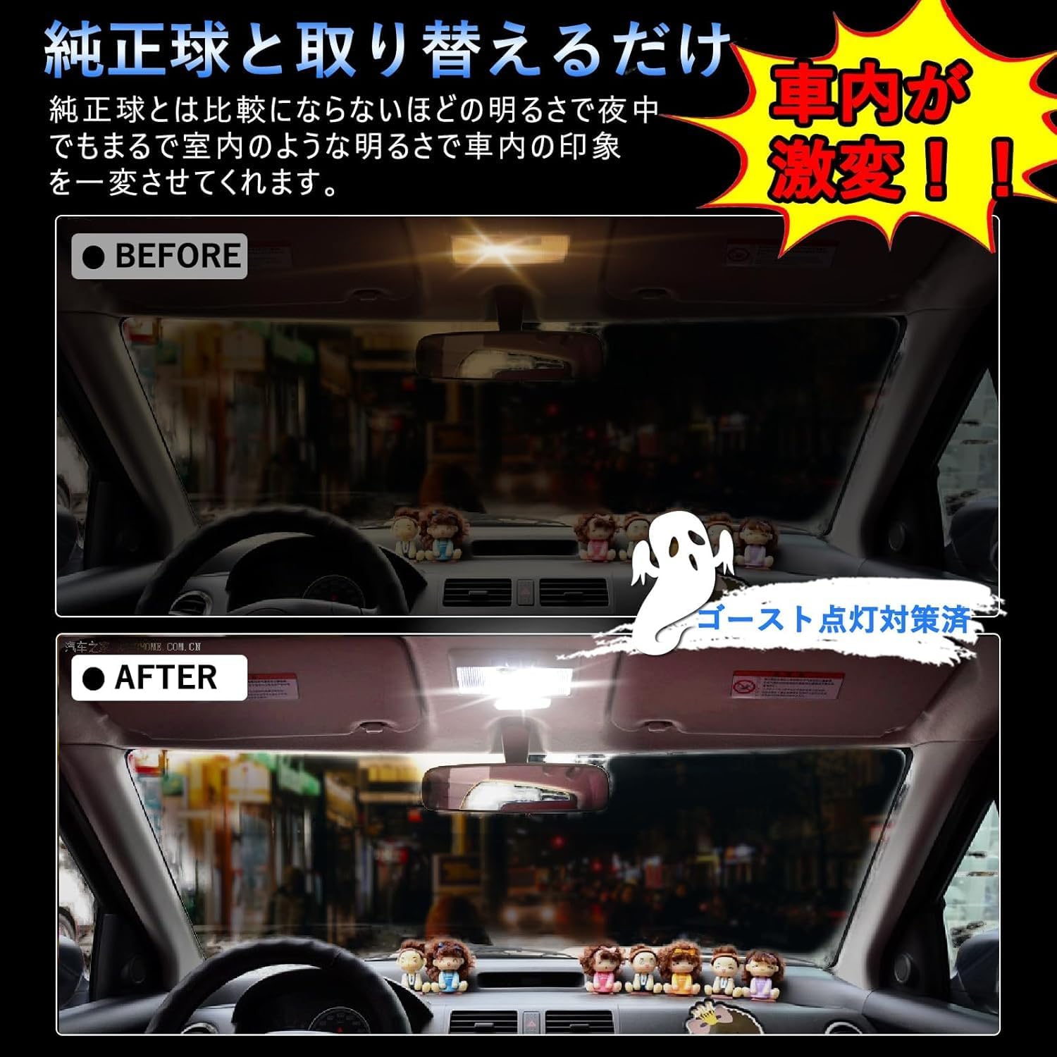 Priounce 50 Series LED Room Lamp, For Toyota PRIUS 50 Series ZVW5 Exclusive Design, White, For Cars Without Moon Roof LED Bulb, Indoor Light, Explosion, Custom Parts, Room Lamp Set, Easy Installation,