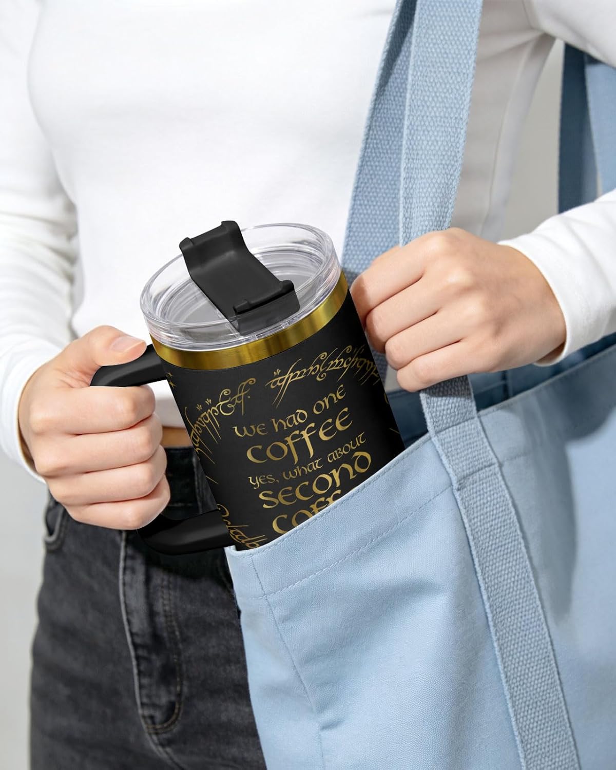 34HD Lord Fantasy Adventure - Vaso de café con aislamiento de acero inoxidable de 40 onzas, taza de viaje con asa y tapa para pajilla, segunda taza de café, regalos para amantes de los libros
