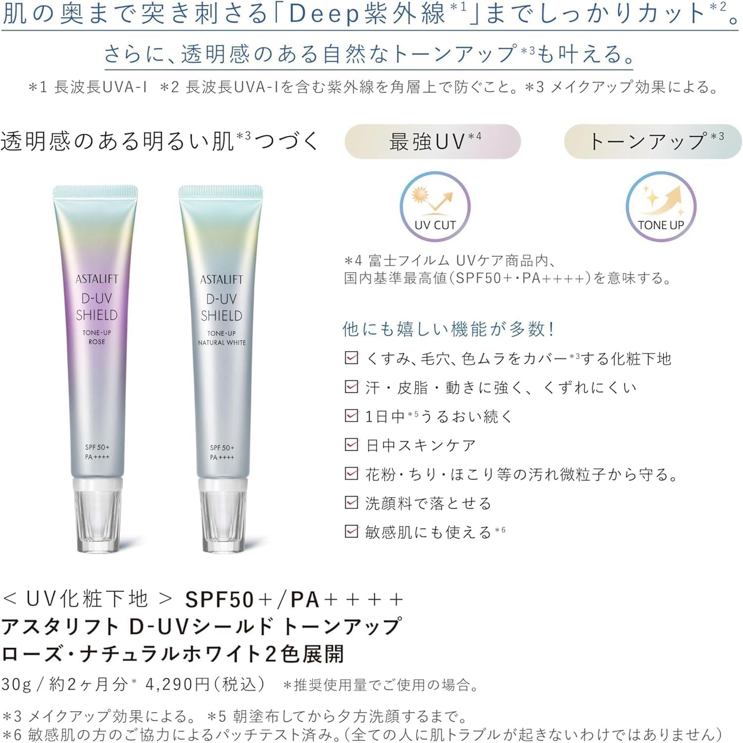 Astalift UV Makeup Base (SPF50+ PA++++) D-UV Shield Tone Up Rose Product 1.1 oz (30 g) [Official Store Limited] 0.1 oz (4 g) Mini Set of 2