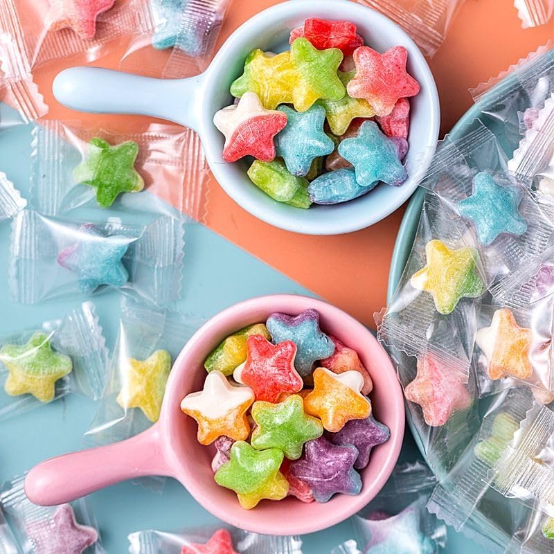 セイカオエン あめ ミルク味の星型キャンディ キャンディ ぶどう・いちご・パイナップル・白桃 個包装 おやつ 夏バテ防止 お祭り お配り用 大容量 (星型+ハート飴300g(約140個)) [並行輸入品]