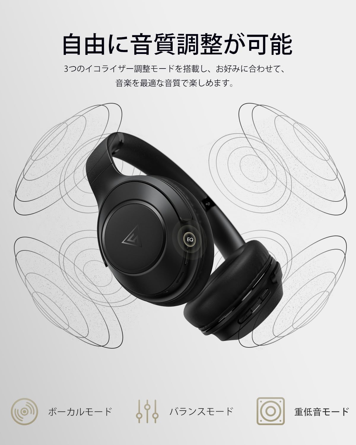 DOQAUS Life5 Bluetooth 5.3 Headphones, Wireless, Up to 70 Hours of Continuous Playback, 3EQ Mode, Dual Wired Wireless, AAC Compatible, Multi-Point, Sealed Type, Built-in Mic, Over-Ear, Compatible with