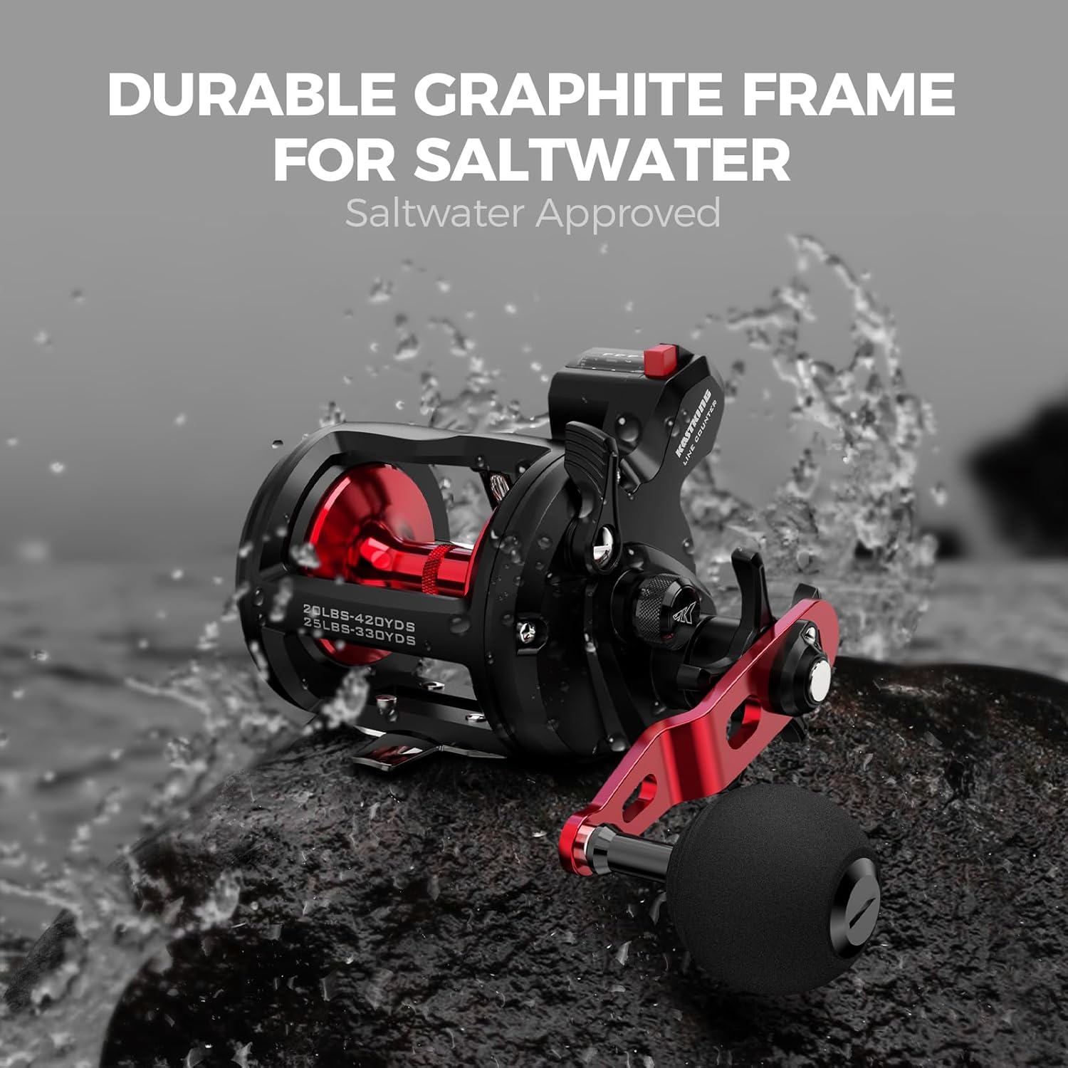 KastKing ReKon Line Counter Trolling Fishing Reel Round Baitcasting Reel Left Handed Size 30