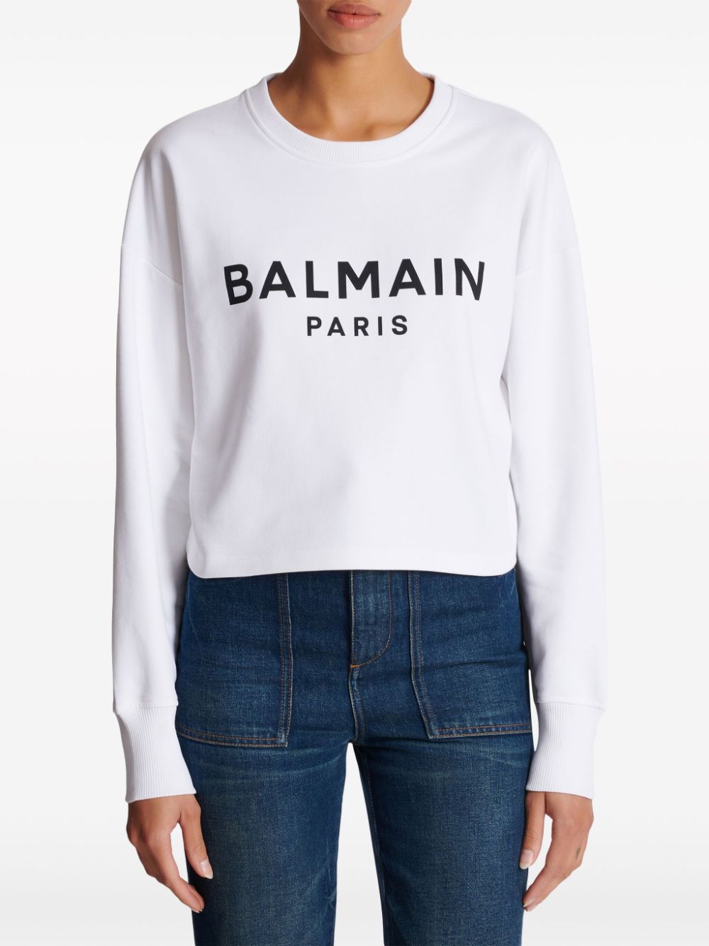 Balmainロゴオーガニックコットンクロップドスウェットシャツ - Image 6