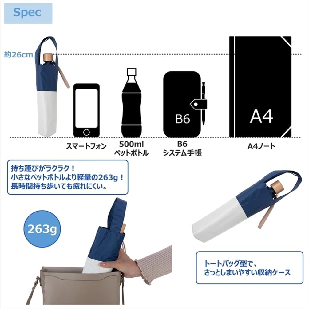 (Ogawa) Cynthia 54617 Ogawa Parasol Folding Umbrella, Women's Umbrella, Off White, Navy, Completely Light Blocking, UV 99.9% Protection, Heat Repellent, Durable, Windproof, Rain or Shine, Simple,