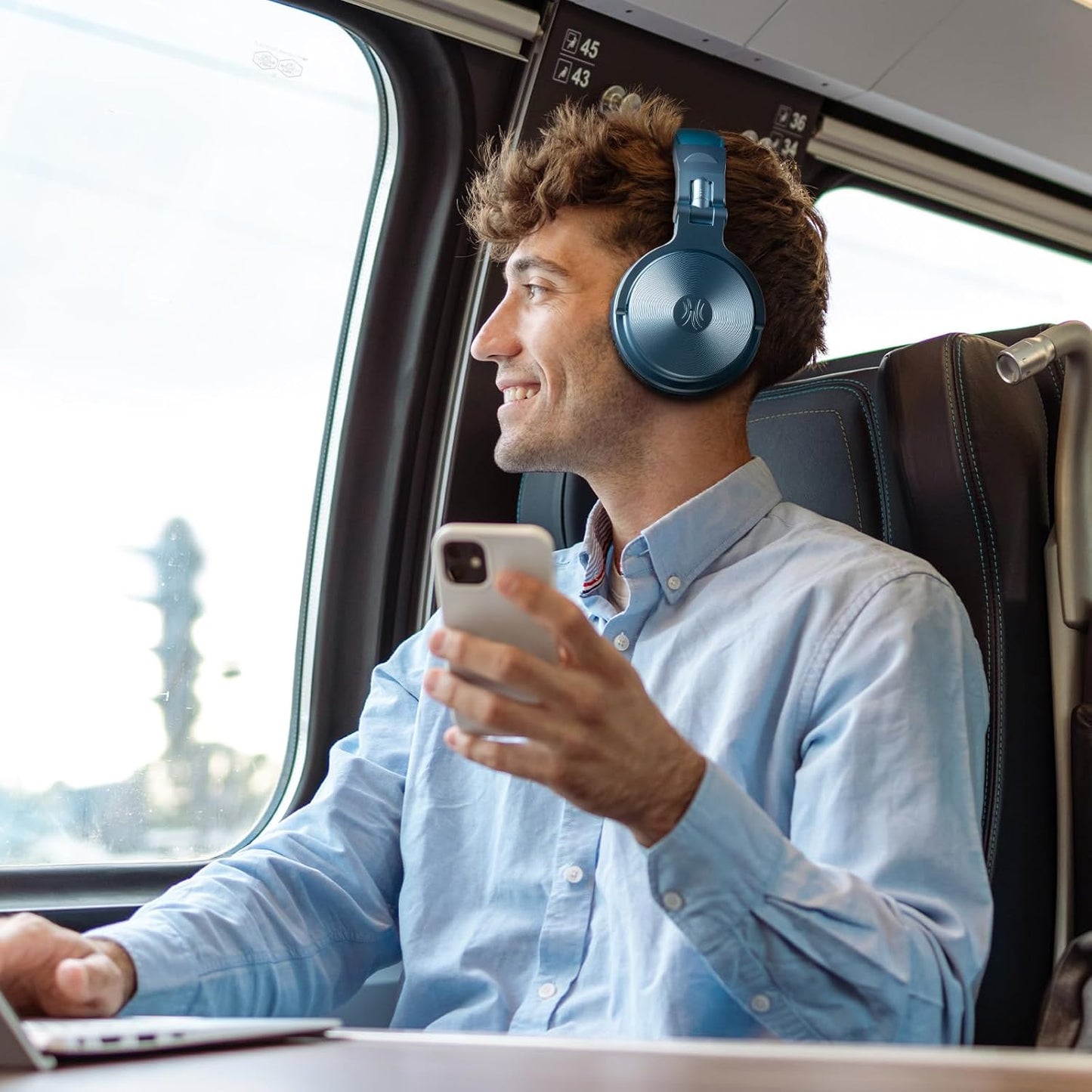 OneOdio Wireless Headphones, Up to 110 Hours of Continuous Playback, Bluetooth Headphones, Heavy Bass, Wired Hi-Res, Multi-Point Support, Built-in Microphone, Hands-Free Calling, Pro C, Blue