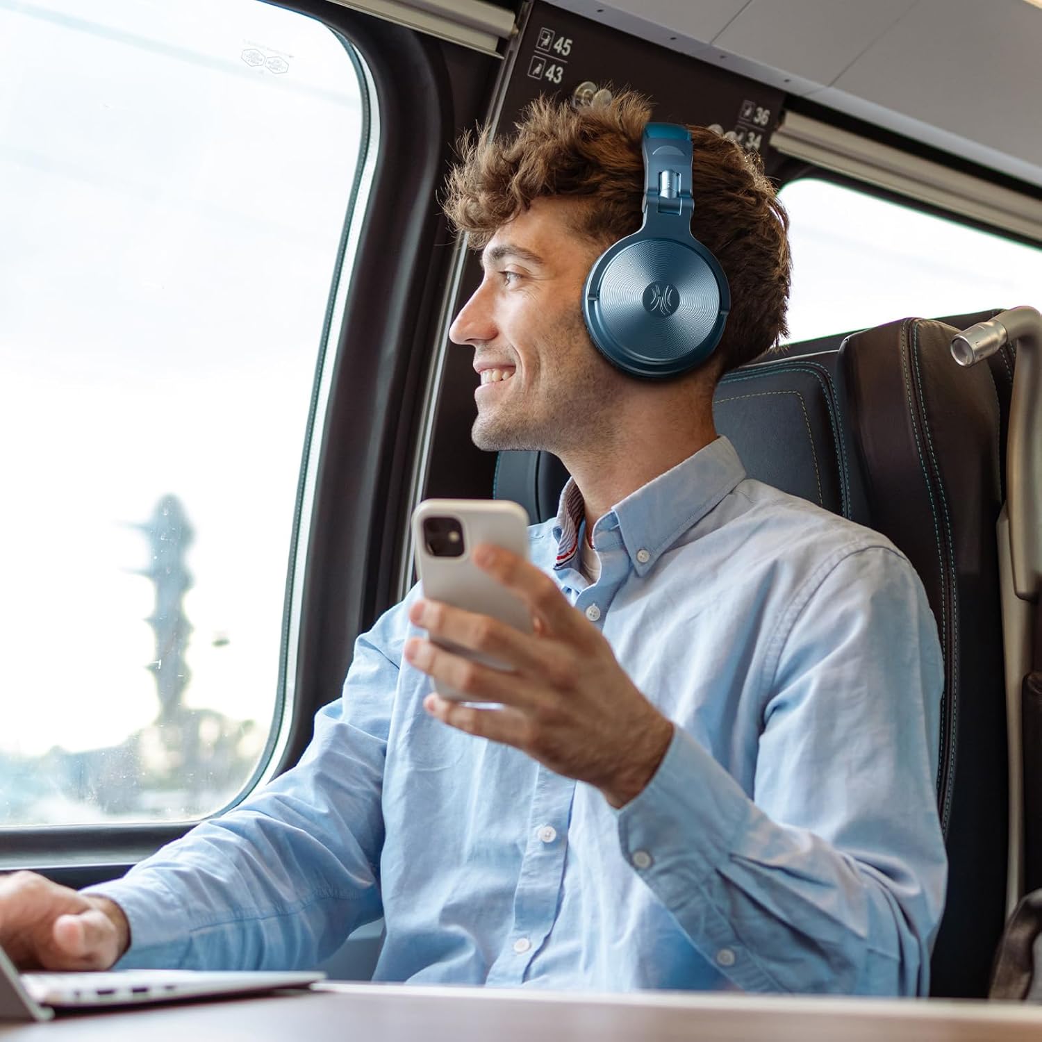 OneOdio Wireless Headphones, Up to 110 Hours of Continuous Playback, Bluetooth Headphones, Heavy Bass, Wired Hi-Res, Multi-Point Support, Built-in Microphone, Hands-Free Calling, Pro C, Blue
