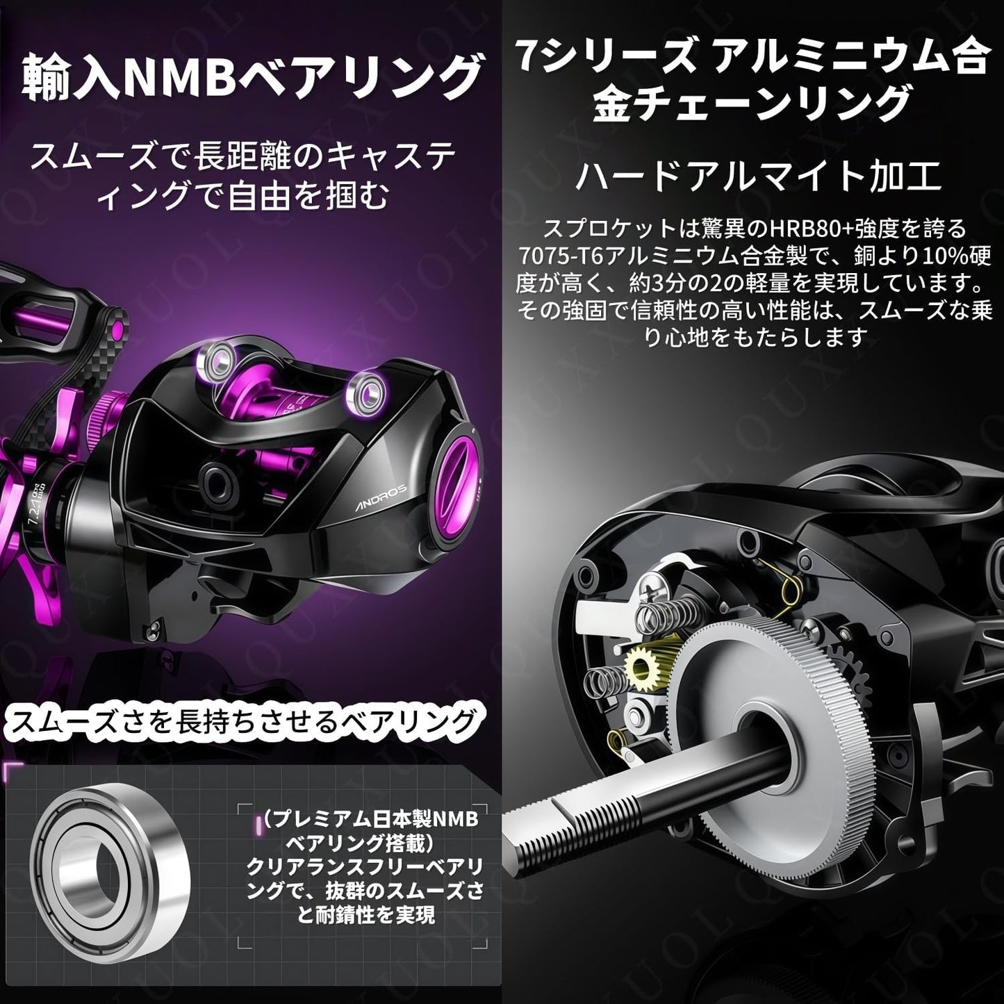 Quxxuolベイトリール 7.2:1 ギア比デジタルフ 釣りリール24速磁気ブレーキ、魚のショットアラームシステム、釣り糸を傷つけずに素早くラインを放出、長距離キャスティング、ダブルスプール設計、強力な耐荷重性、野生の釣りや海釣り愛好家に適しています