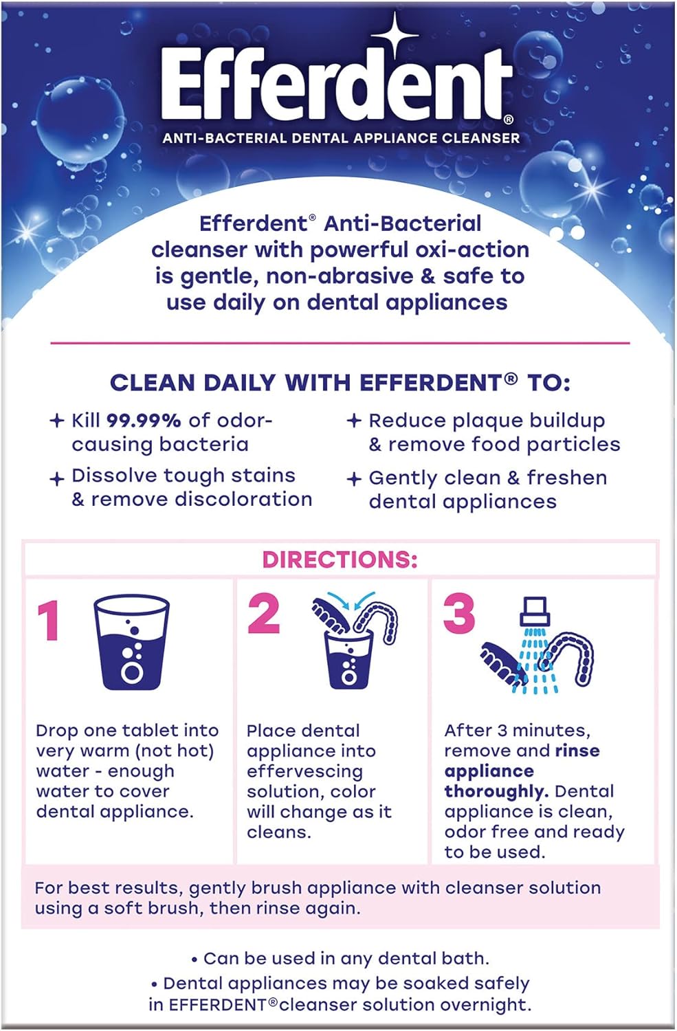 Efferdent - Tabletas de limpieza dental, completamente limpio, 102 tabletas