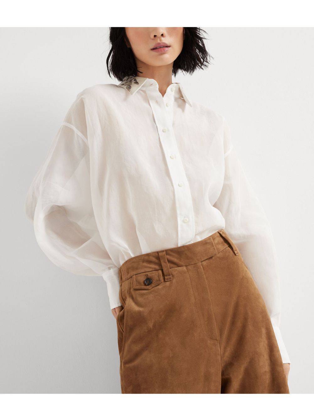 Brunello Cucinelli ブルネロ・クシネッリ・オーガンザ・コットン・シャツと刺繍付き - Image 6