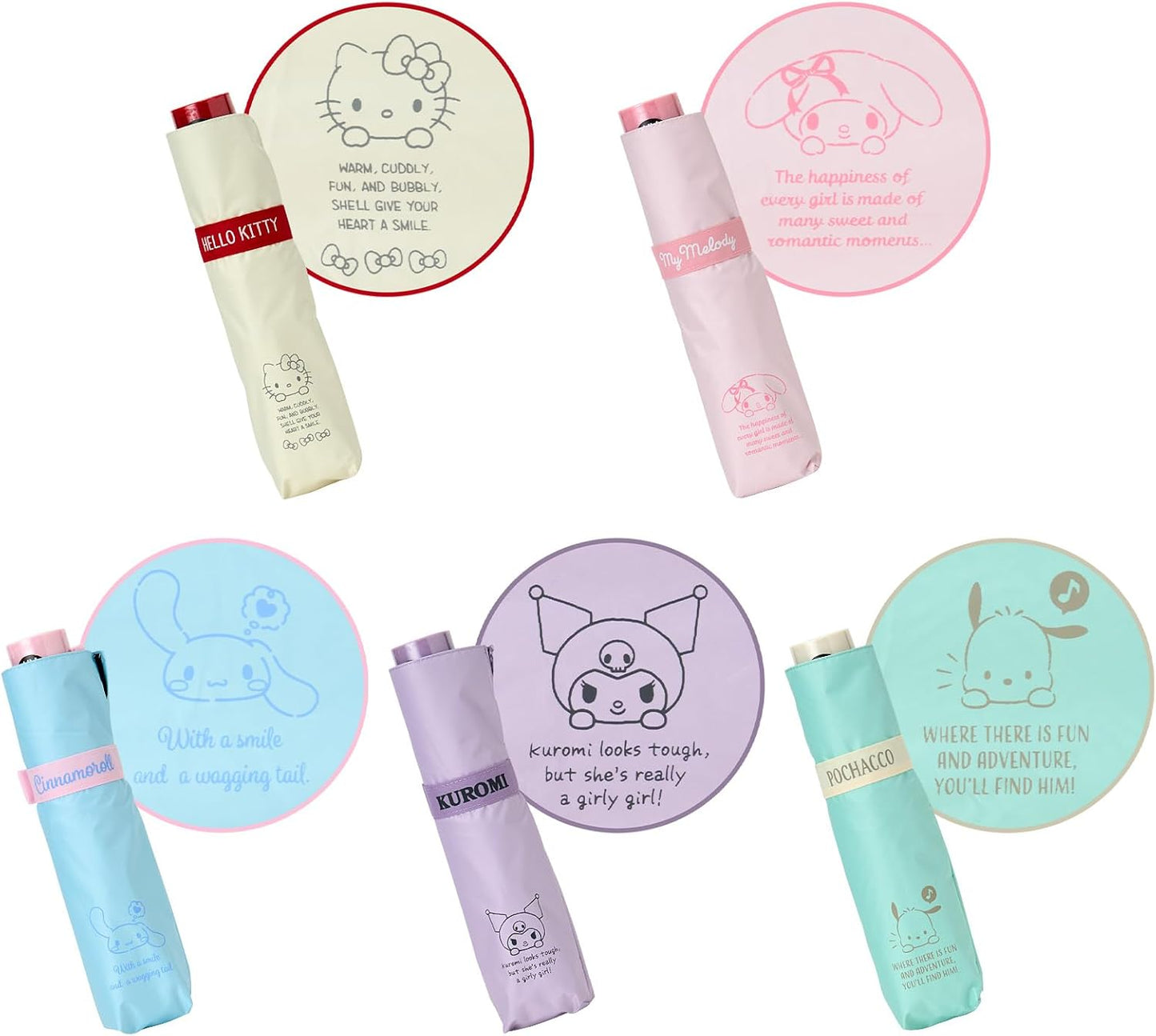 Sanrio 297780 Hello Kitty Folding Umbrella, 100% Polyester, UV Reduction, Over 99.9% Shading Rate, Water Repellent Treatment